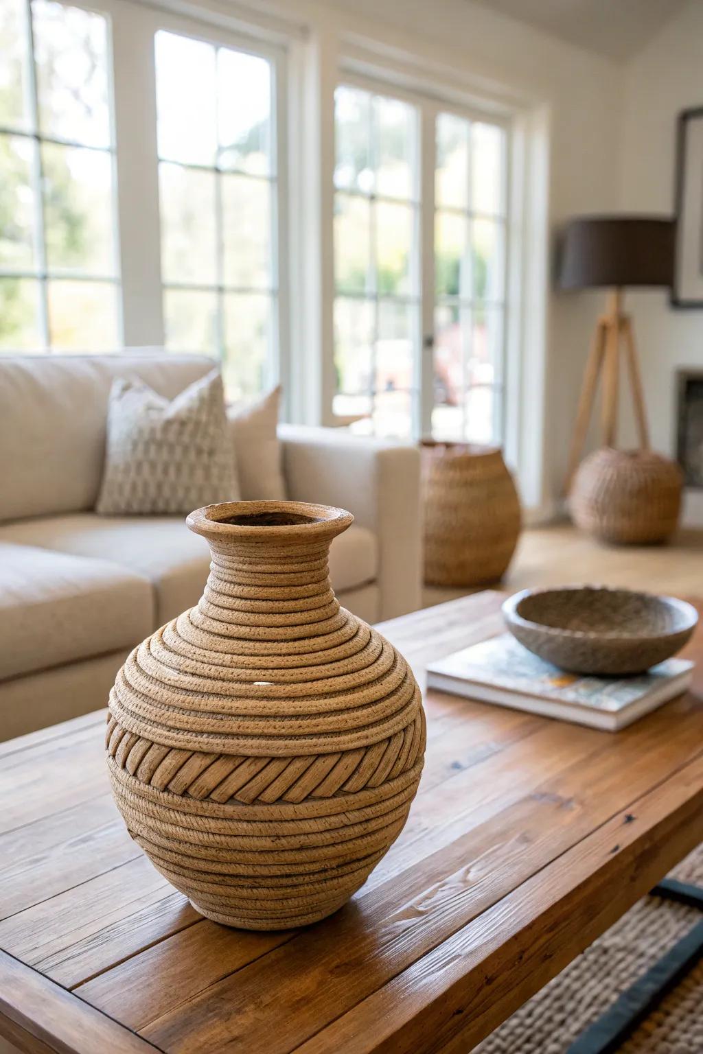 A charming coil pottery vase perfect for any living space.