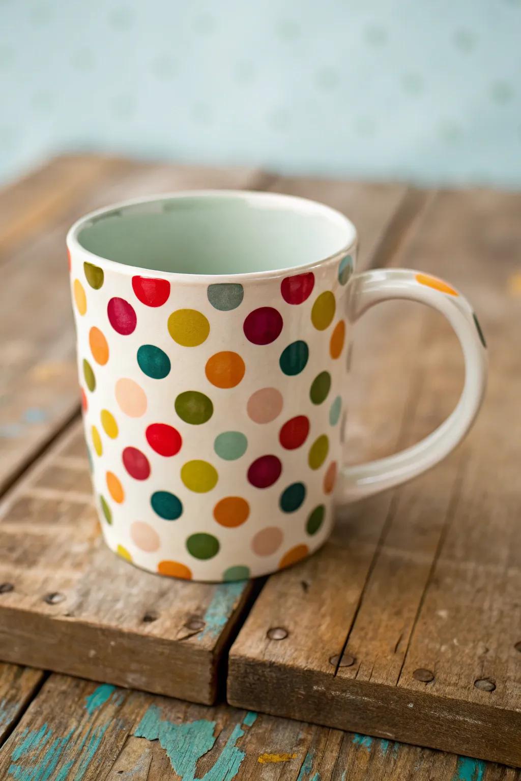 Polka dots bring a playful charm to any pottery piece.