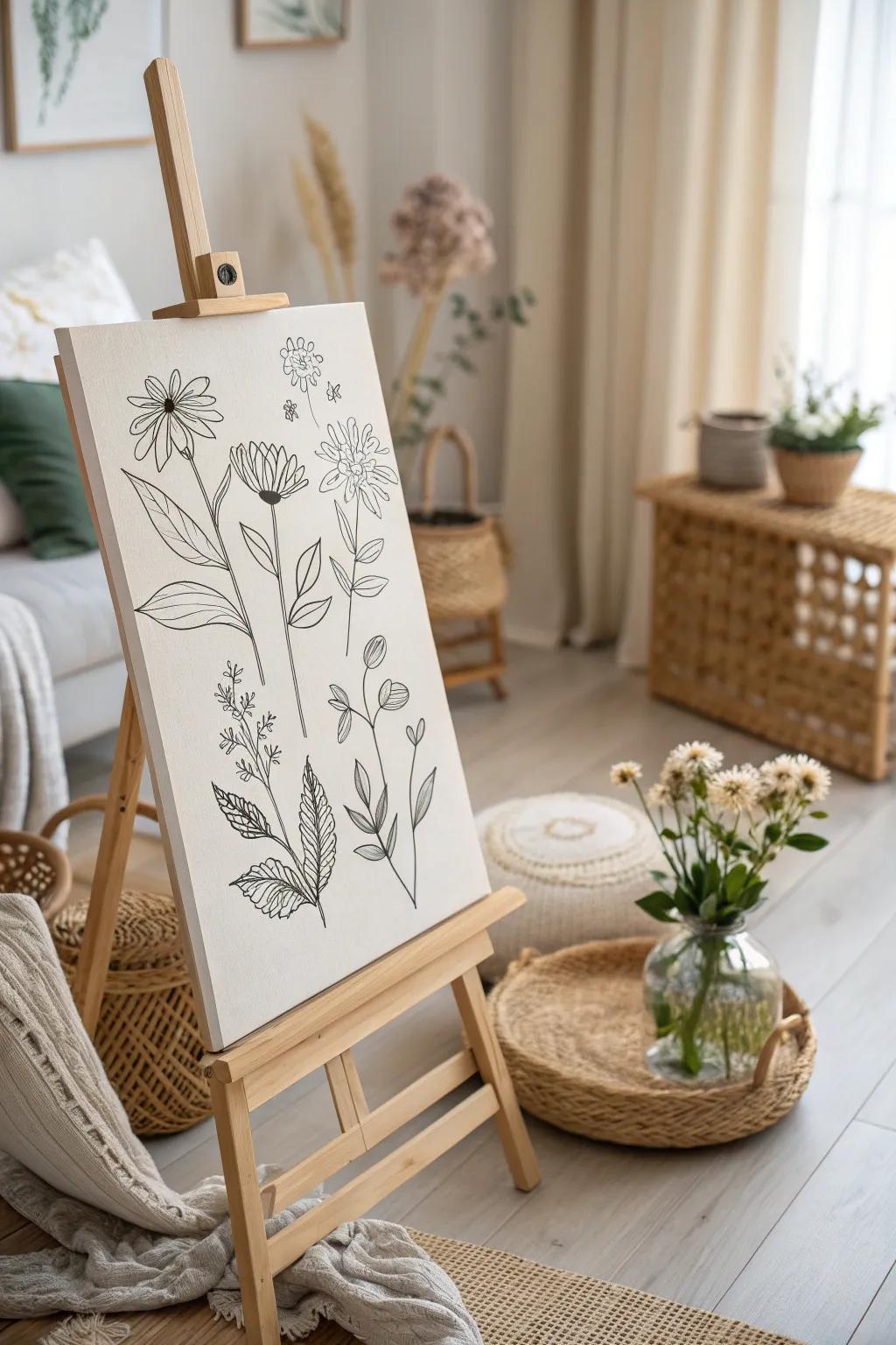 Capture the serene beauty of nature with an elegantly simple floral canvas, perfect for your next creative escape.