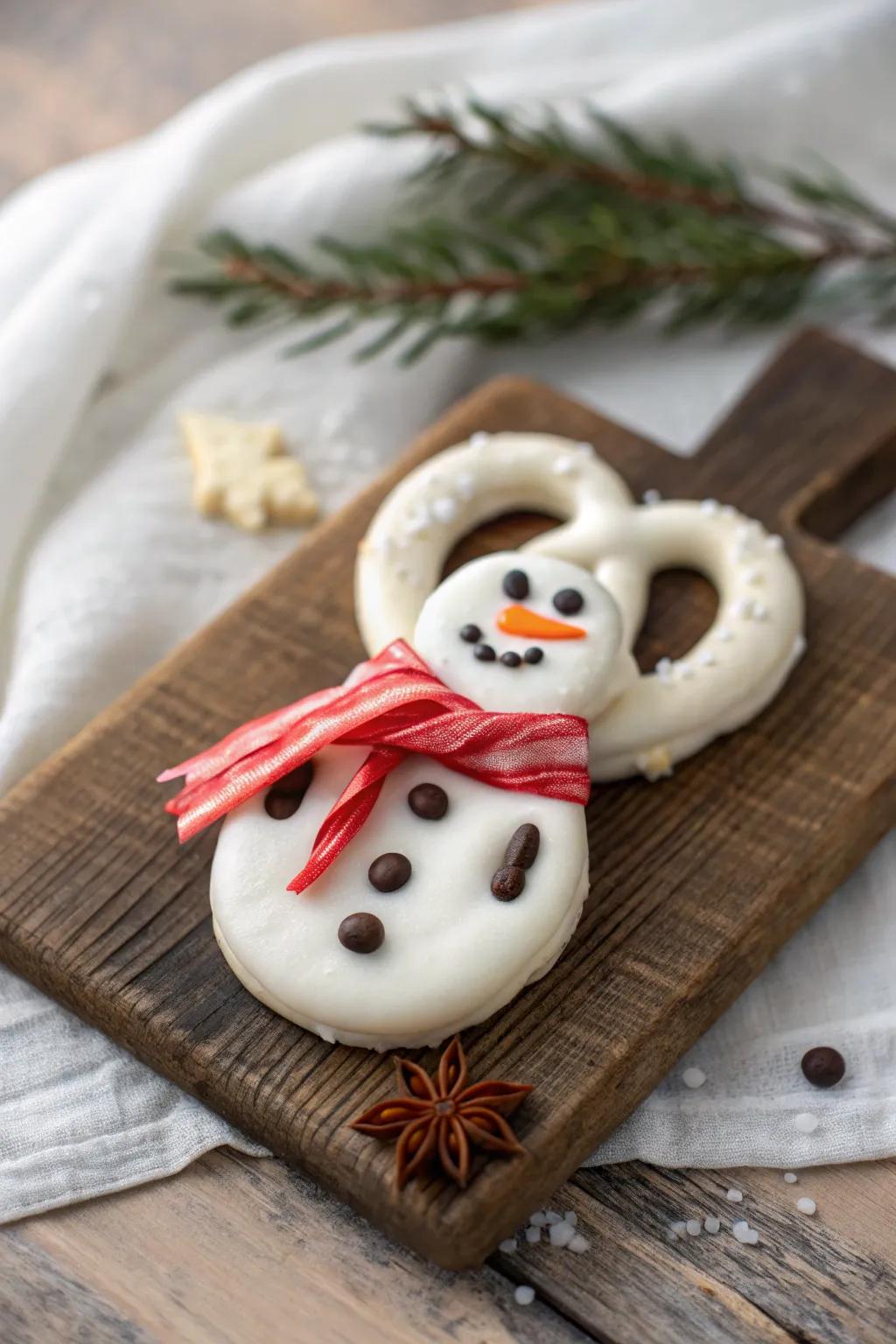 Chill out with these charming snowman pretzels, where winter whimsy meets artisanal flair!