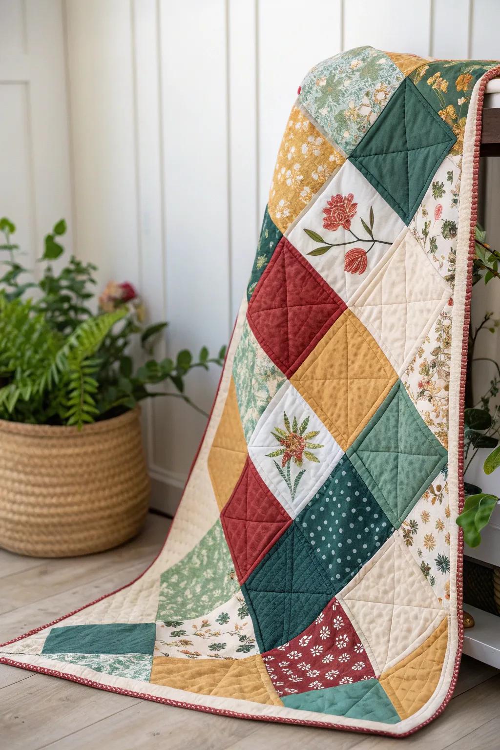 A vibrant patchwork masterpiece: where craftsmanship meets colorful creativity.