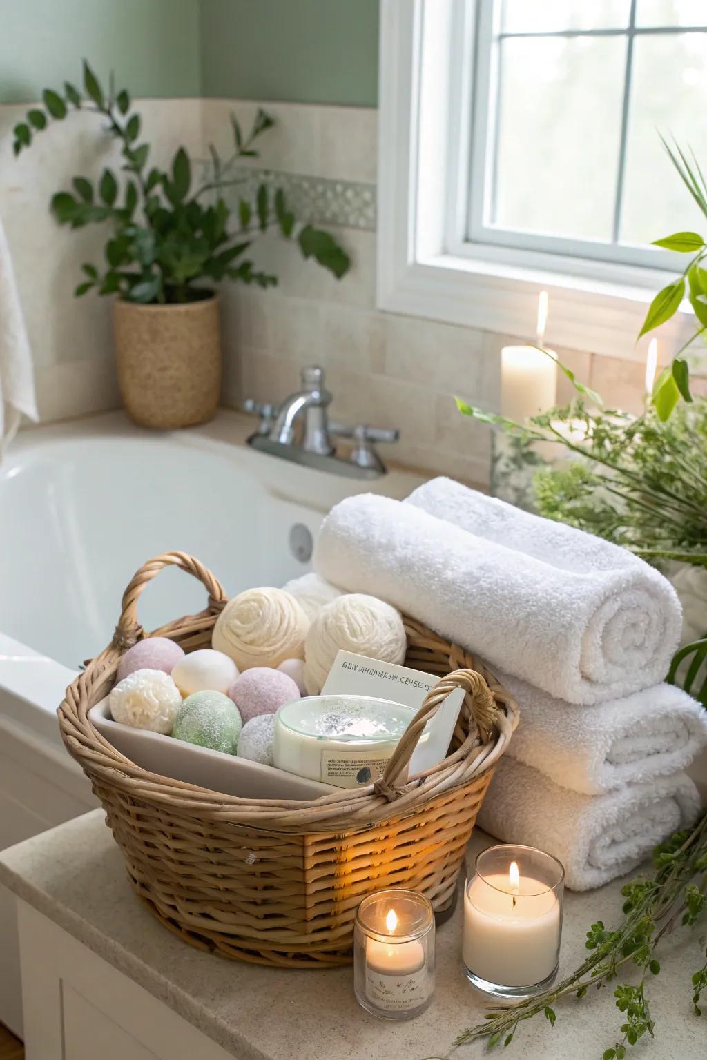 A spa day basket offers the ultimate relaxation experience.