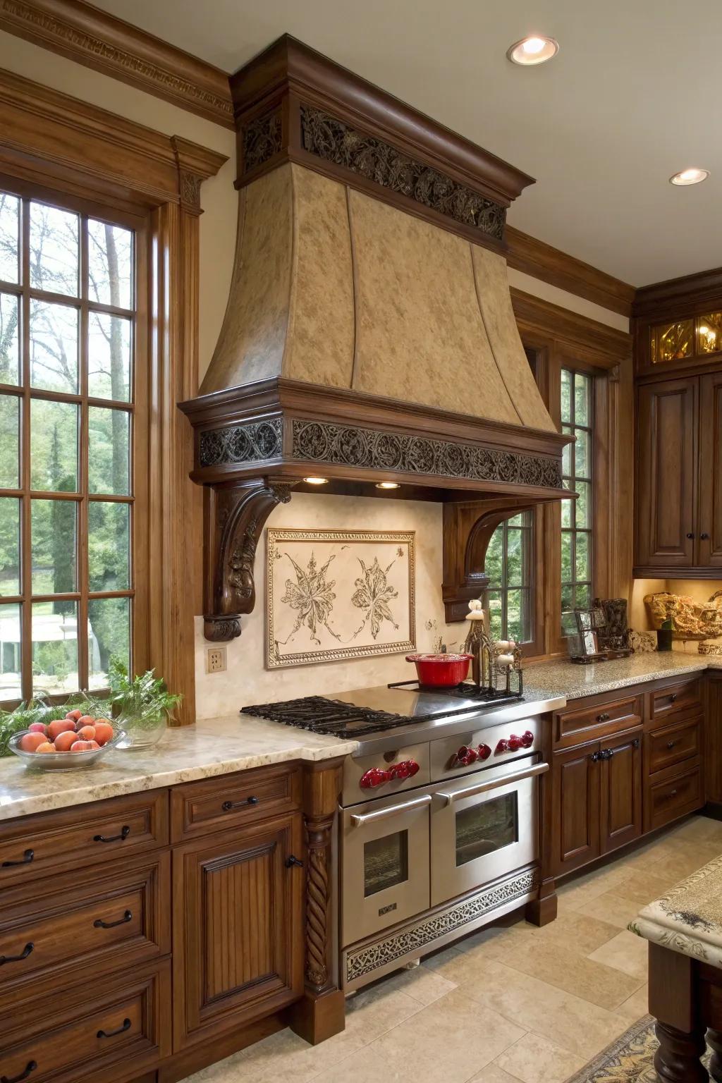 A mantel-style range hood brings a classic touch to any kitchen.