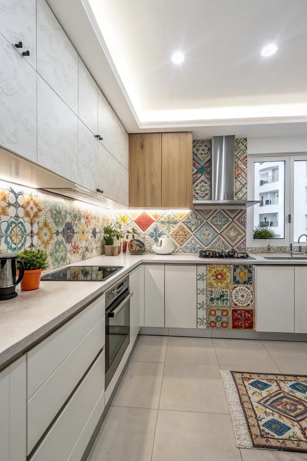 A chic kitchen featuring a peel-and-stick backsplash for an instant upgrade.