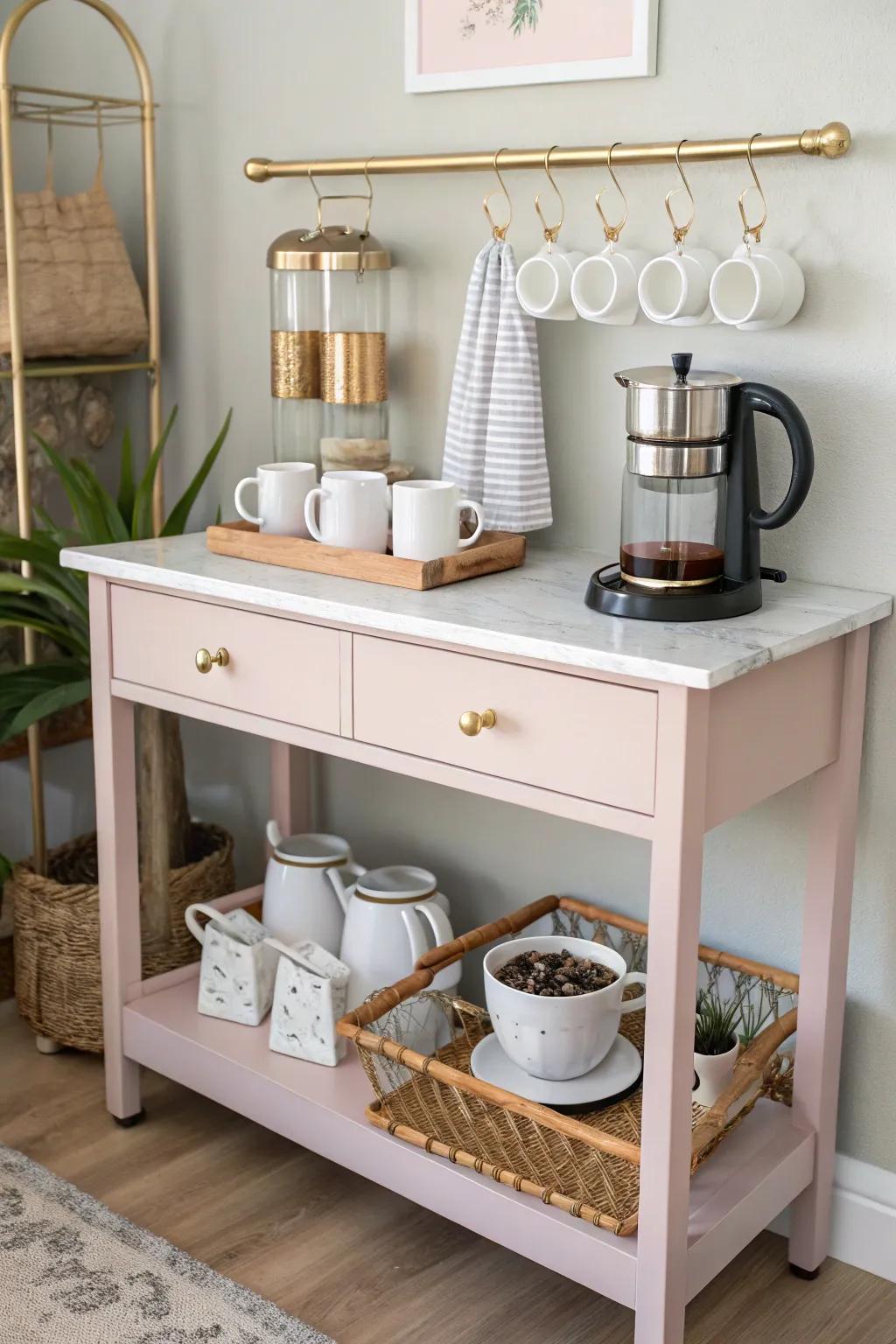 Transform your mornings with this chic coffee bar, where simplicity meets style. ☕✨ #ScandinavianElegance #BohoChic