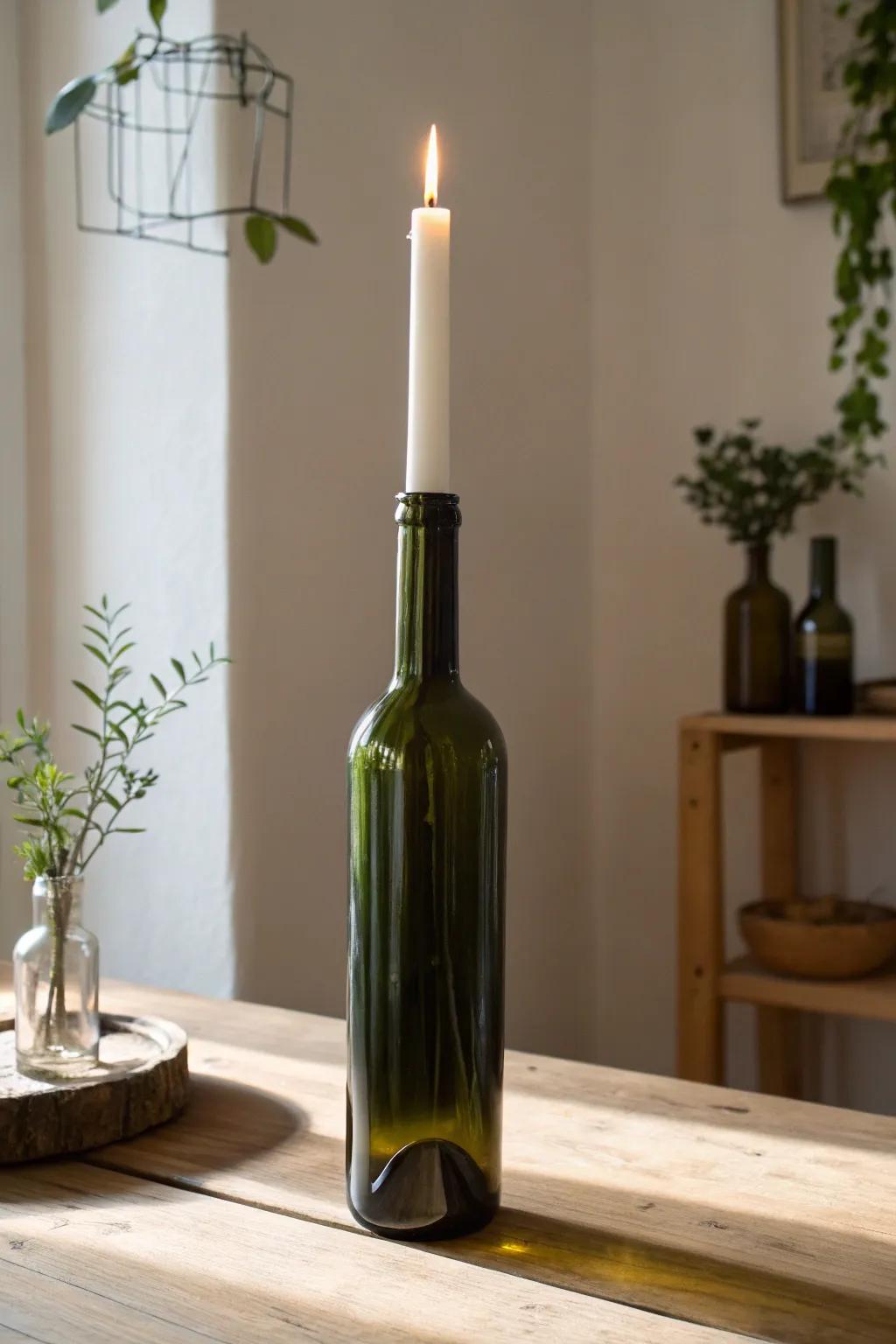 Transform your dinner setting with this elegant wine bottle candle holder—where minimalism meets boho chic.