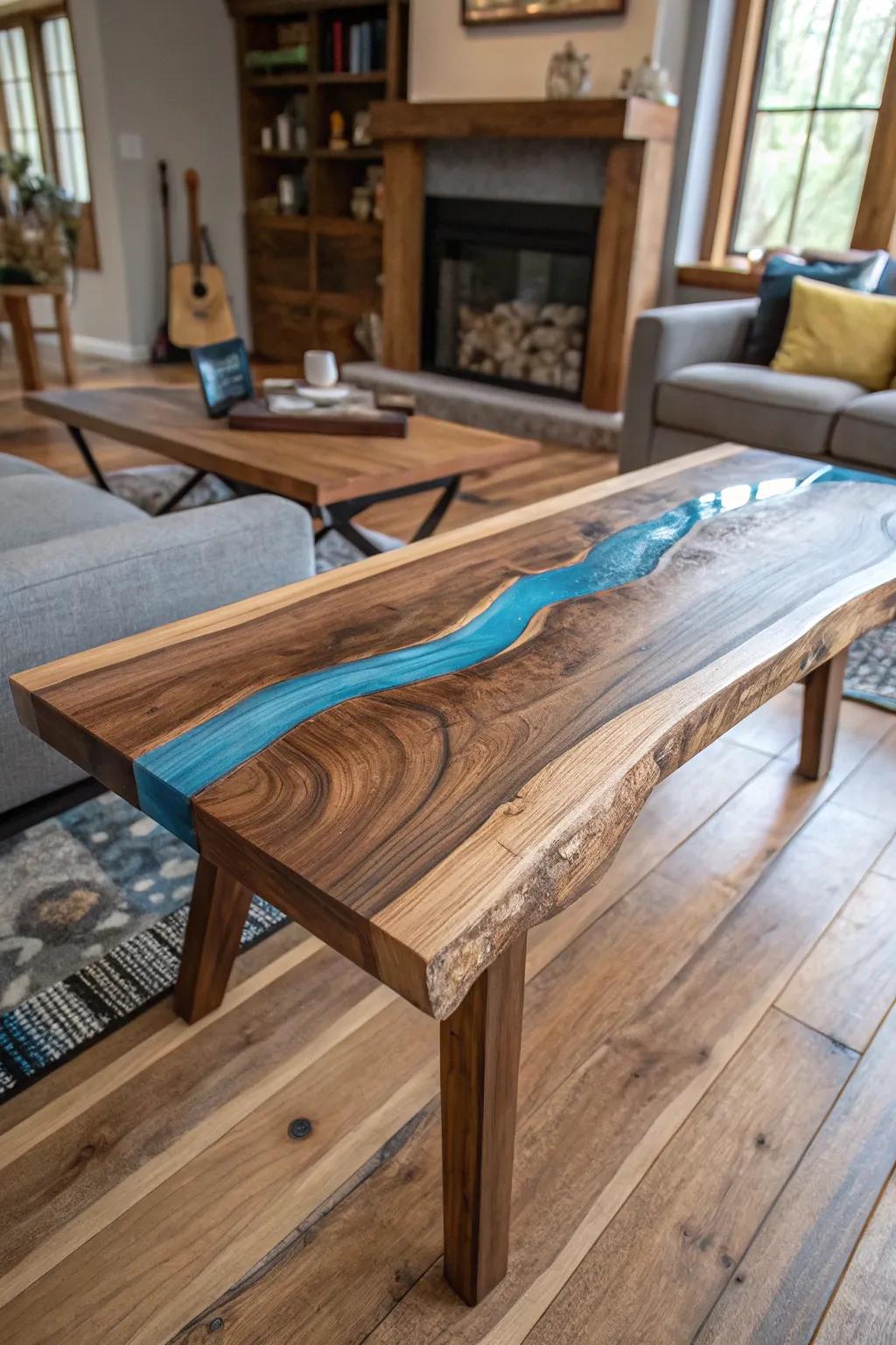 Embrace the natural allure of live edge wood with river tables.