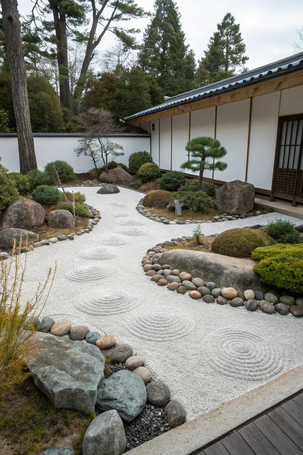 A peaceful Zen rock garden designed for meditation and relaxation.