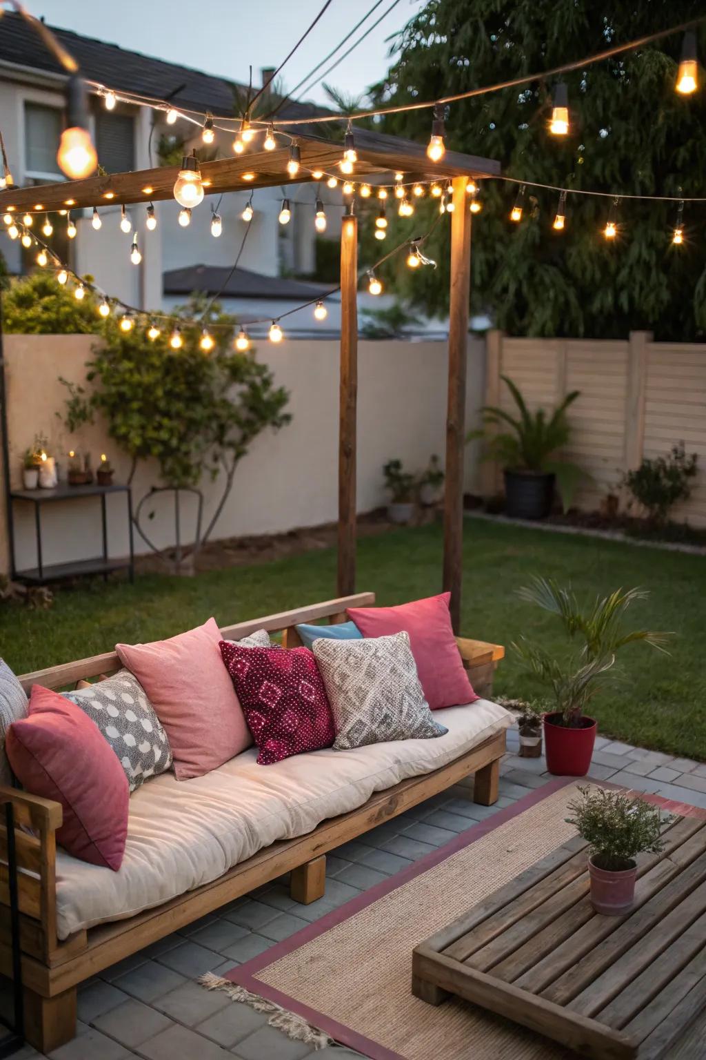 Create a cozy seating area with plush cushions for a romantic vibe.