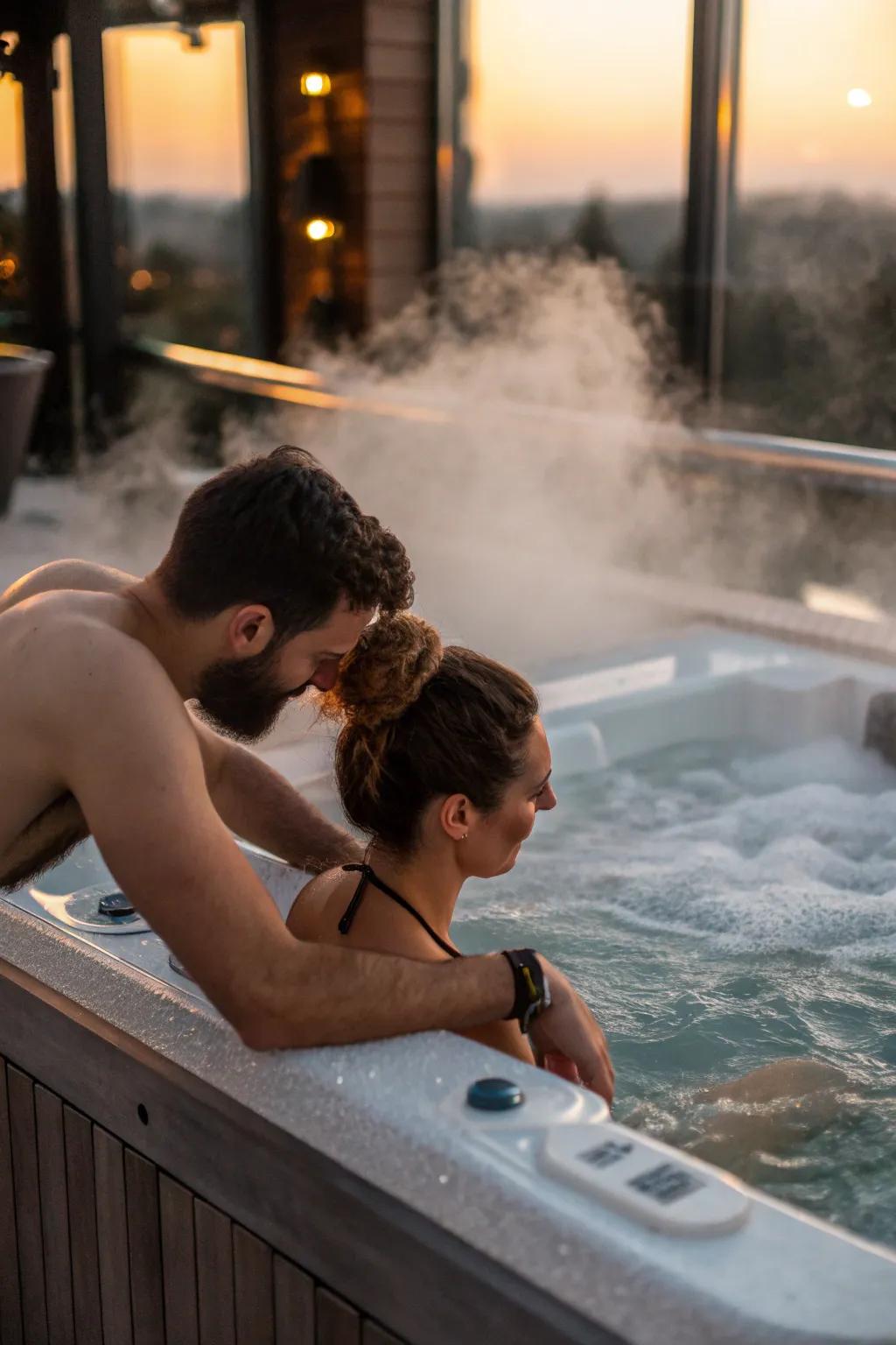 Adjusting the jacuzzi temperature to the perfect warmth.