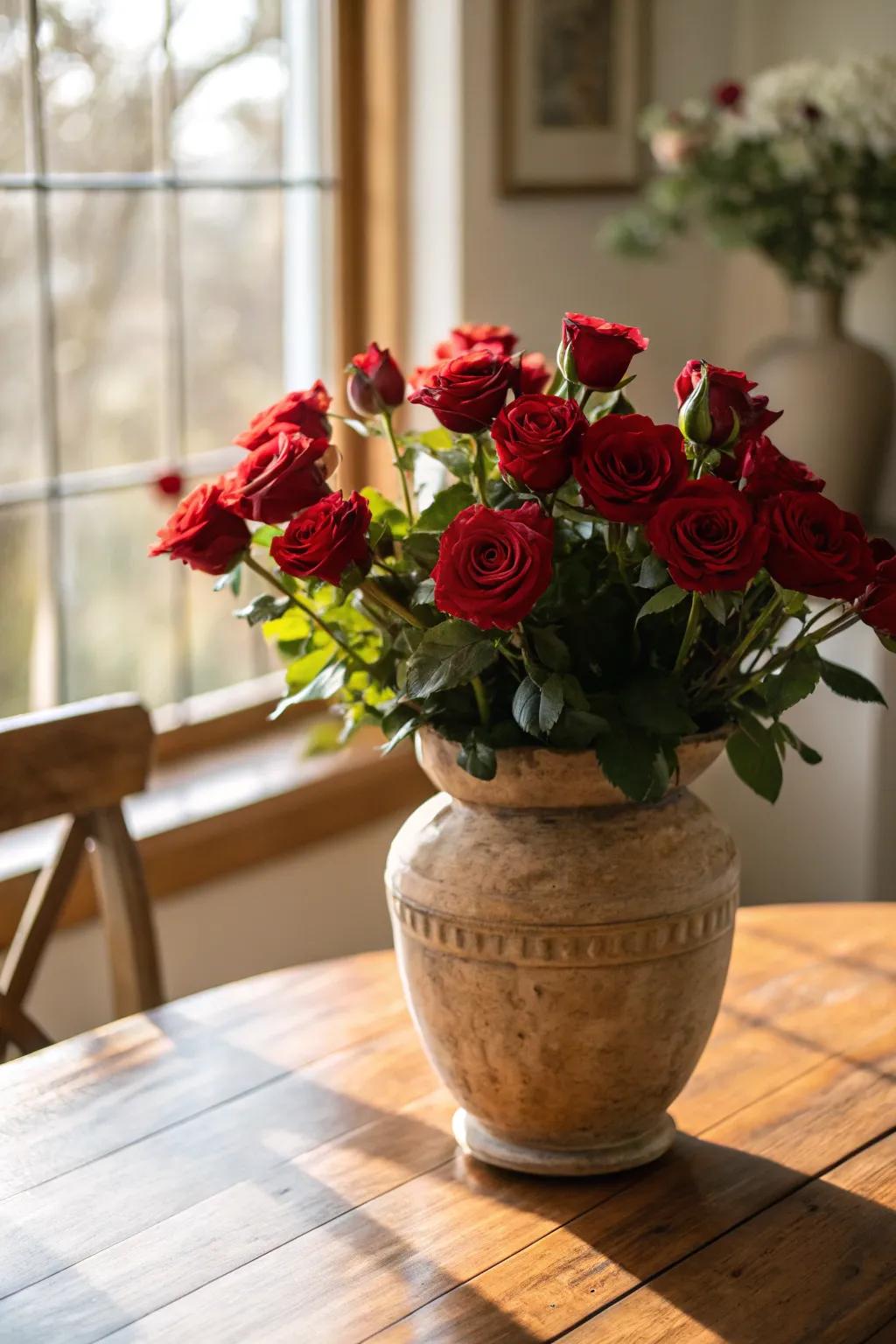 Classic red roses bring timeless elegance to any room.