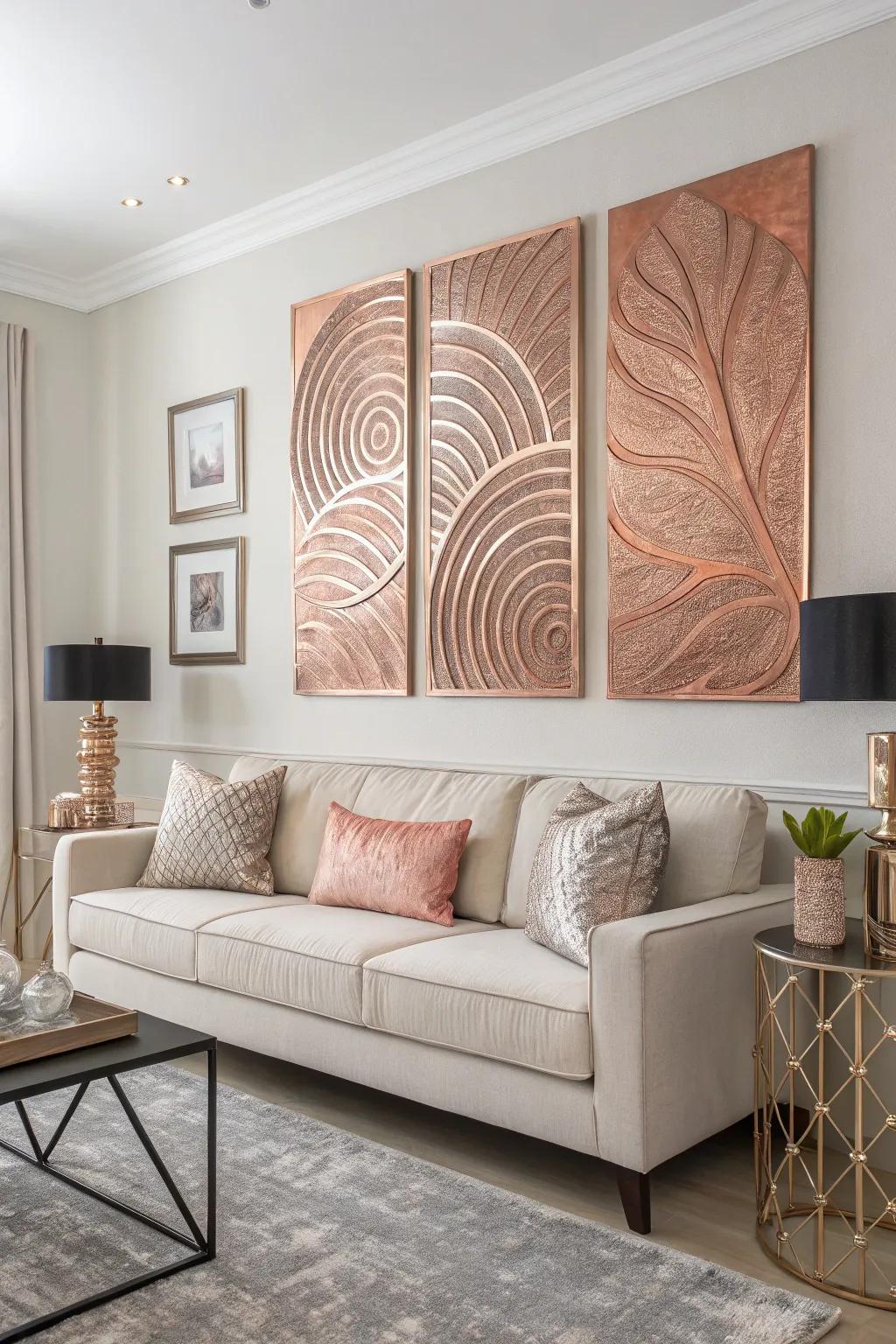 Rose gold wall art transforms any space with elegance.