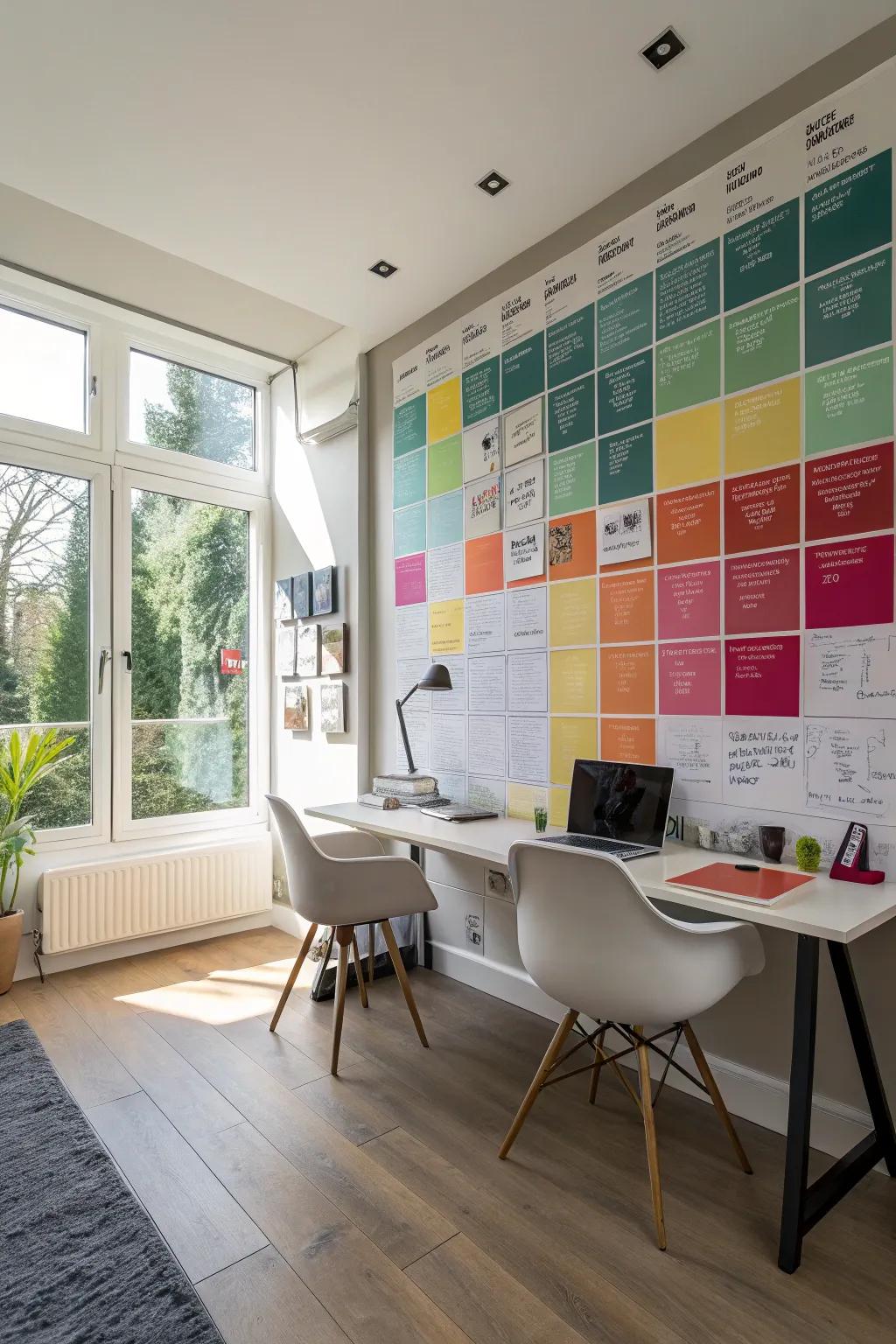 A vibrant wall chart adds both function and flair to your home office