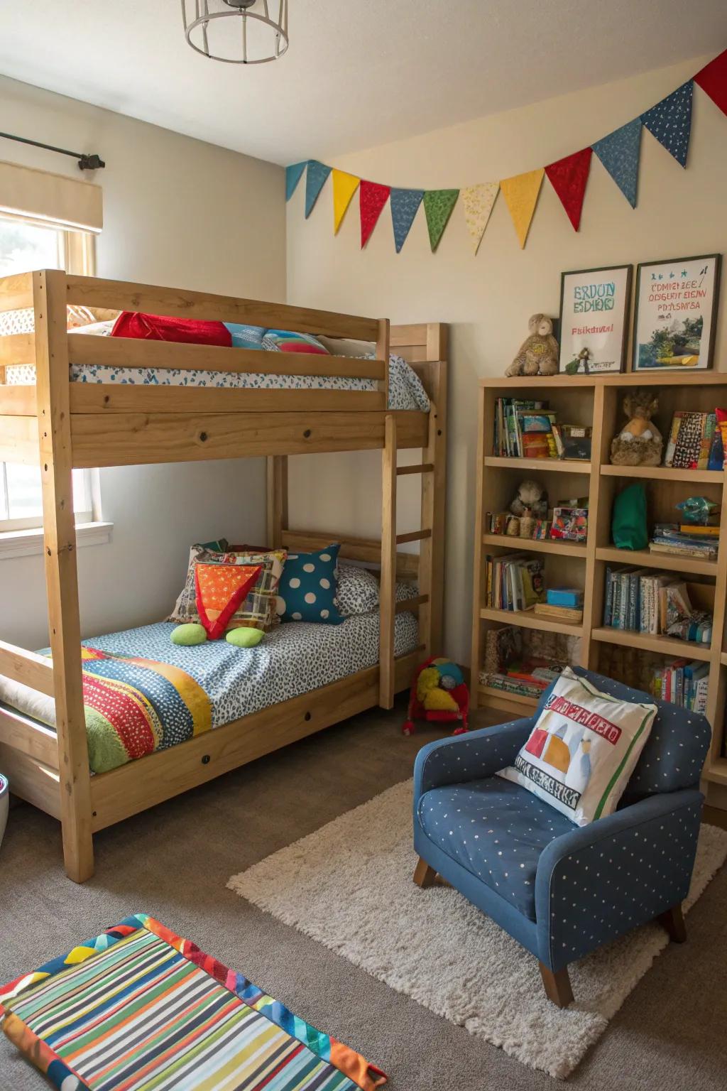 Bunk beds maximize space and add a playful touch.