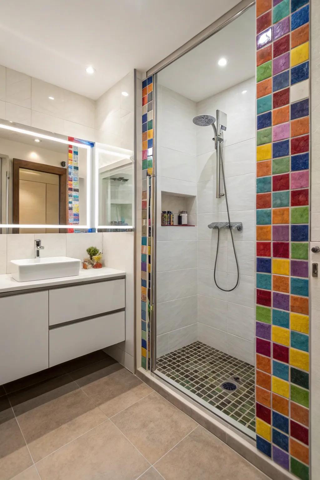 Mosaic tile borders bring vibrant colors and intricate designs to your shower.