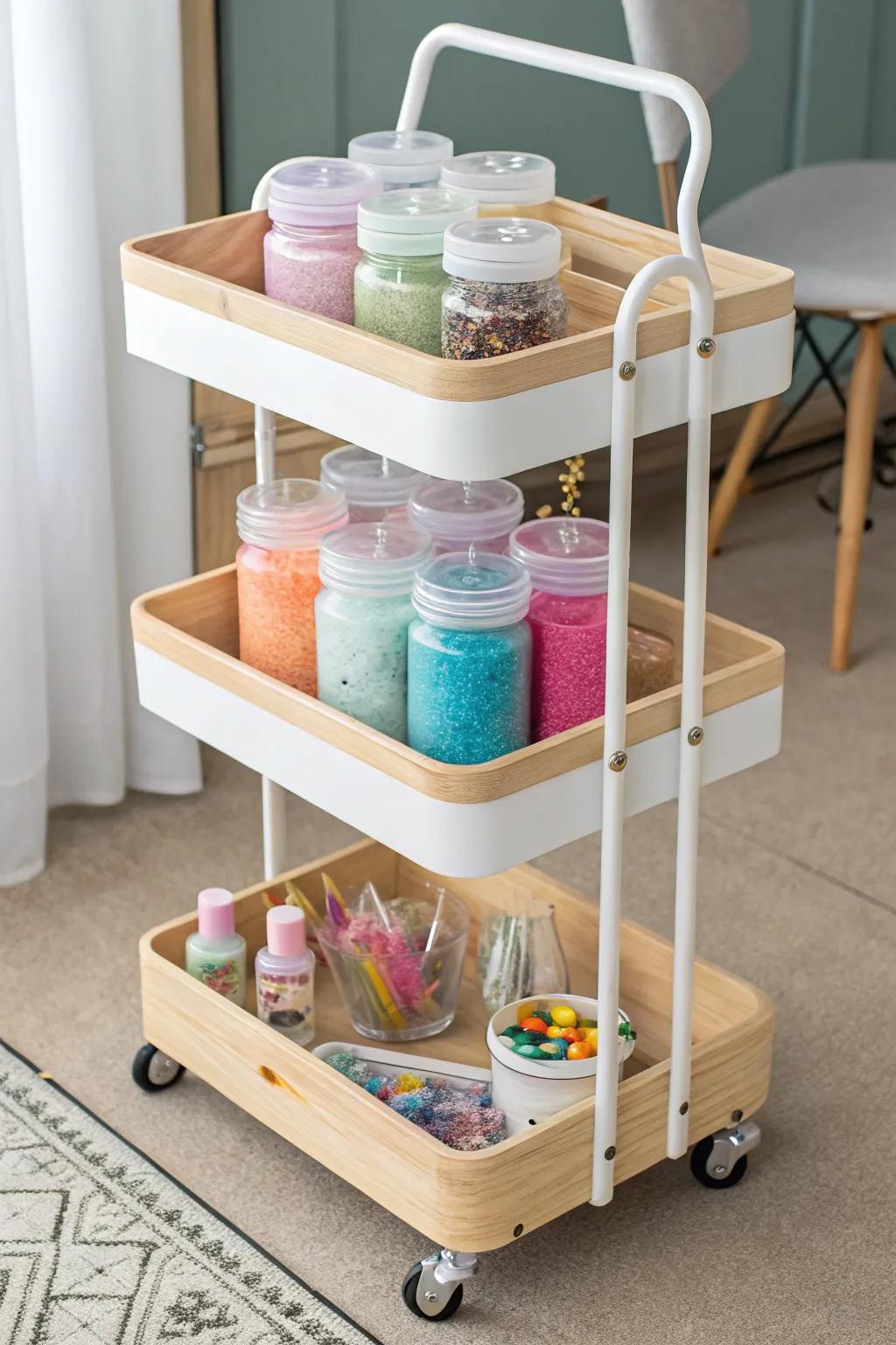 Organize your creativity with a stylish portable slime cart – where simplicity meets playful elegance!