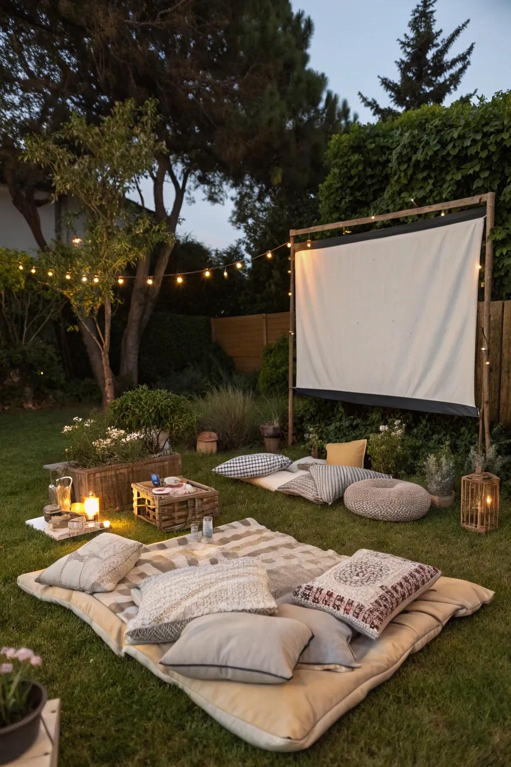 Host a backyard movie night for a cozy birthday celebration.