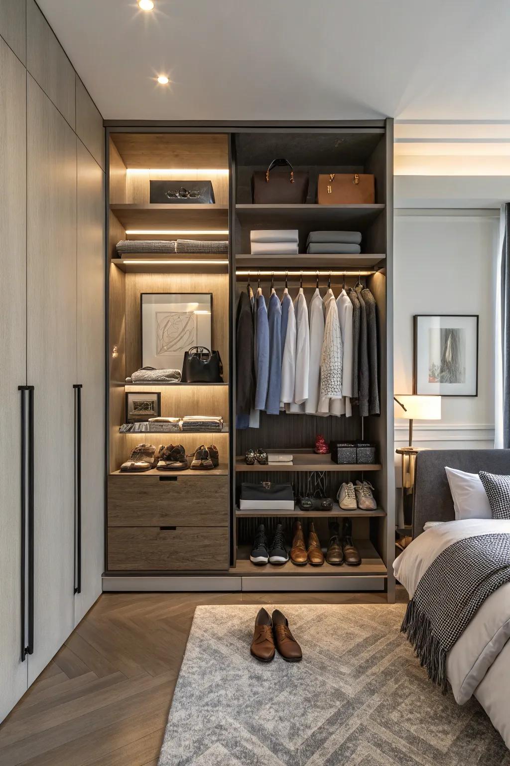 An open closet can be both a functional storage solution and a design element.