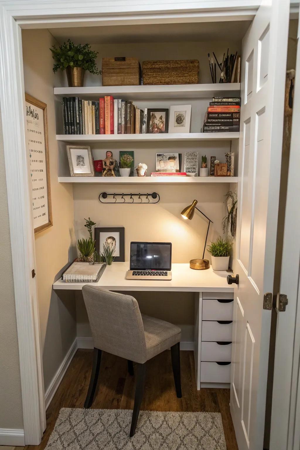 A closet transformed into a functional 'cloffice'.