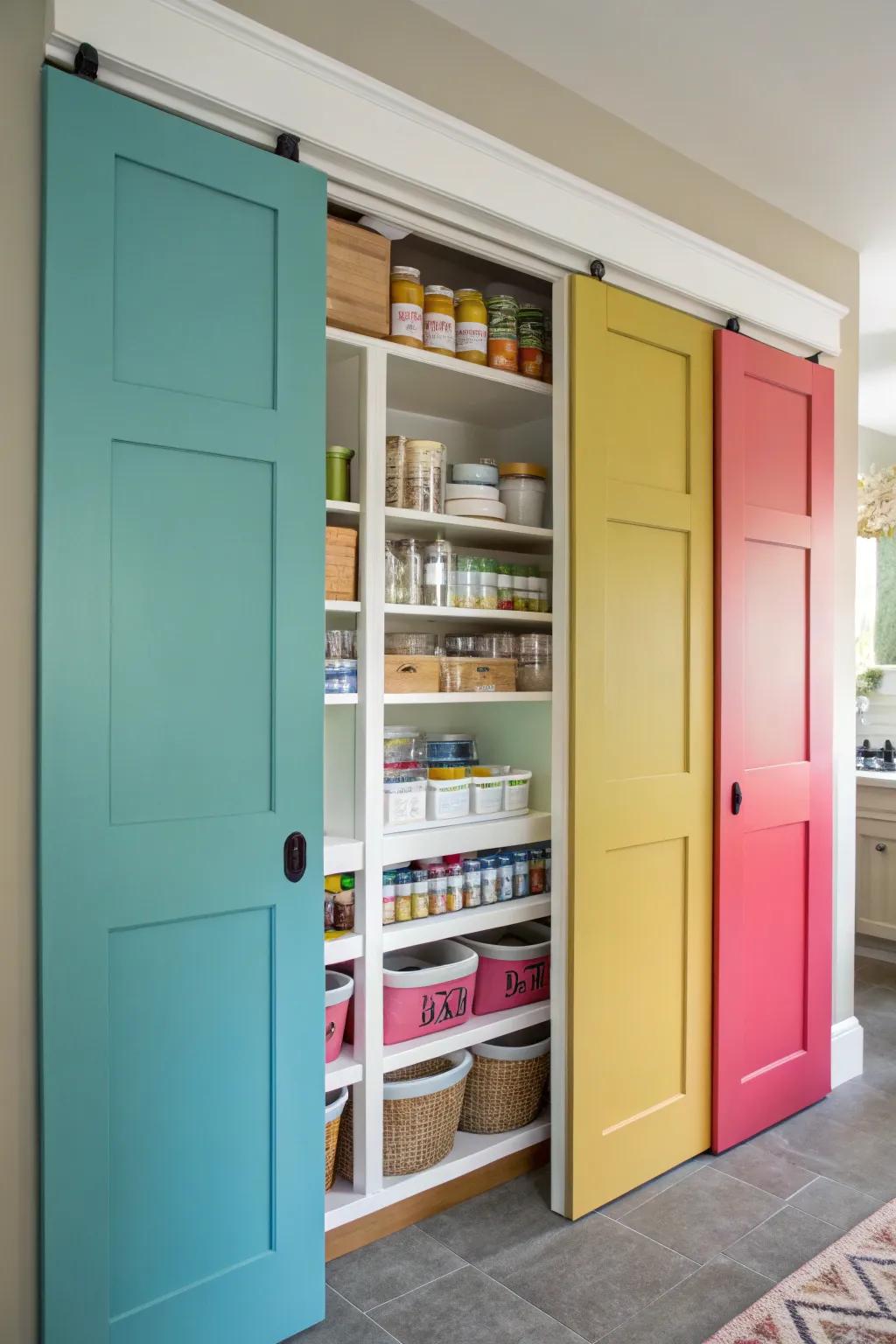 Pocket doors add both function and flair to a small pantry.