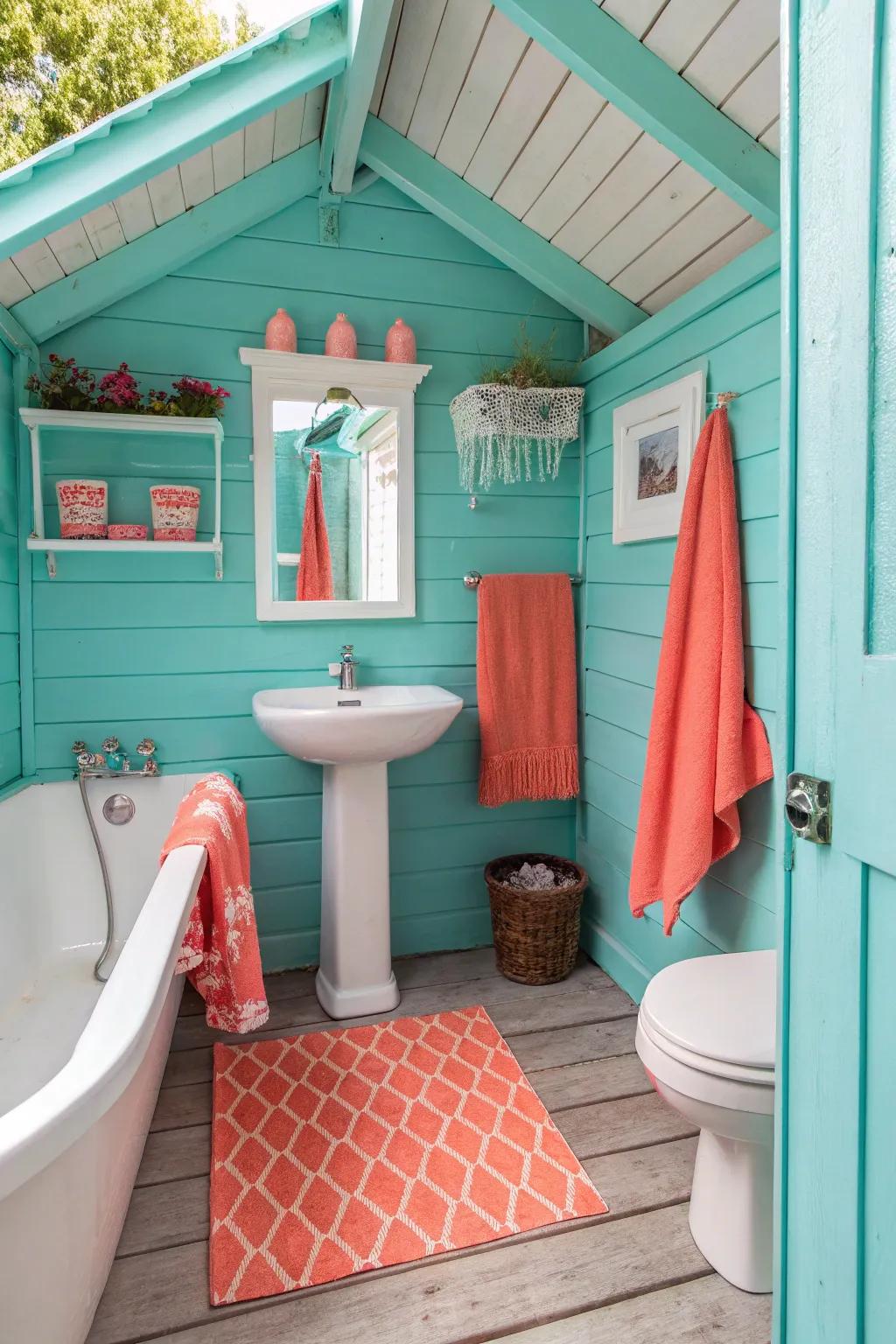 Vibrant colors bring energy and fun to your pool house bathroom.