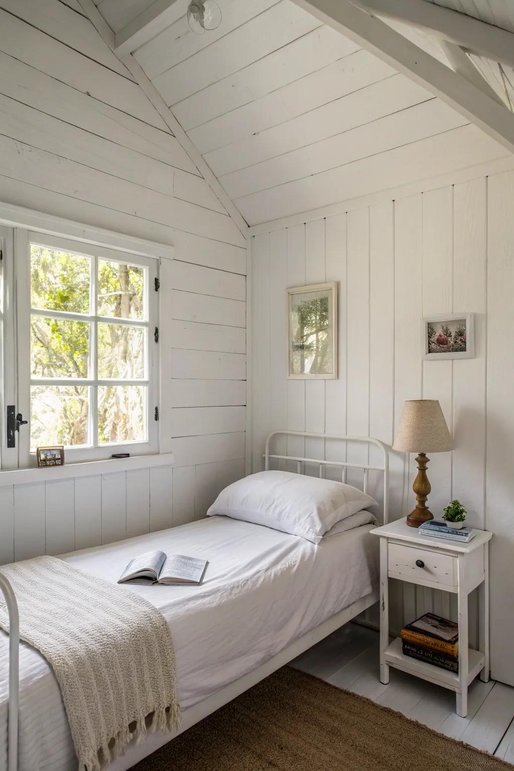 A minimalist small white bedroom embracing simplicity.