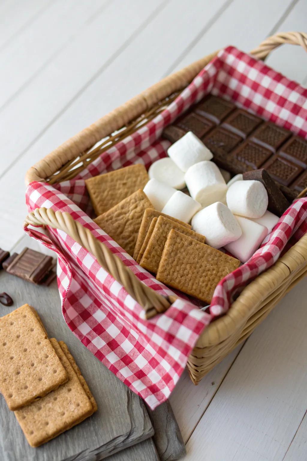 Elevate your s'mores gifting with a classic wicker basket touch.