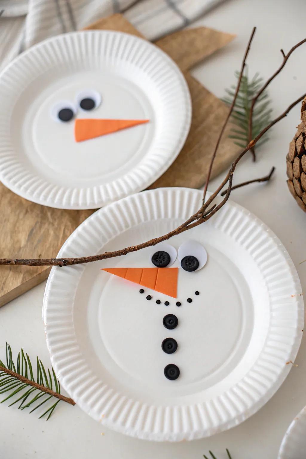 Embrace simplicity and creativity with this charming paper plate snowman craft!