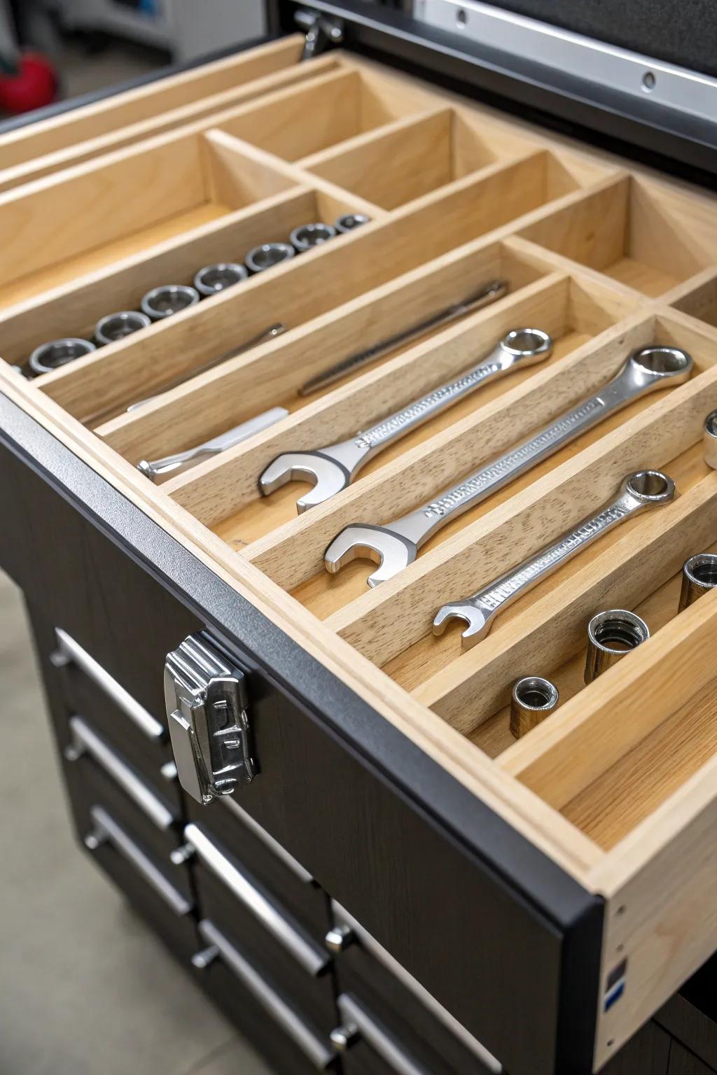 Elevate your tool organization with custom-crafted dividers for a seamless and stylish workspace.