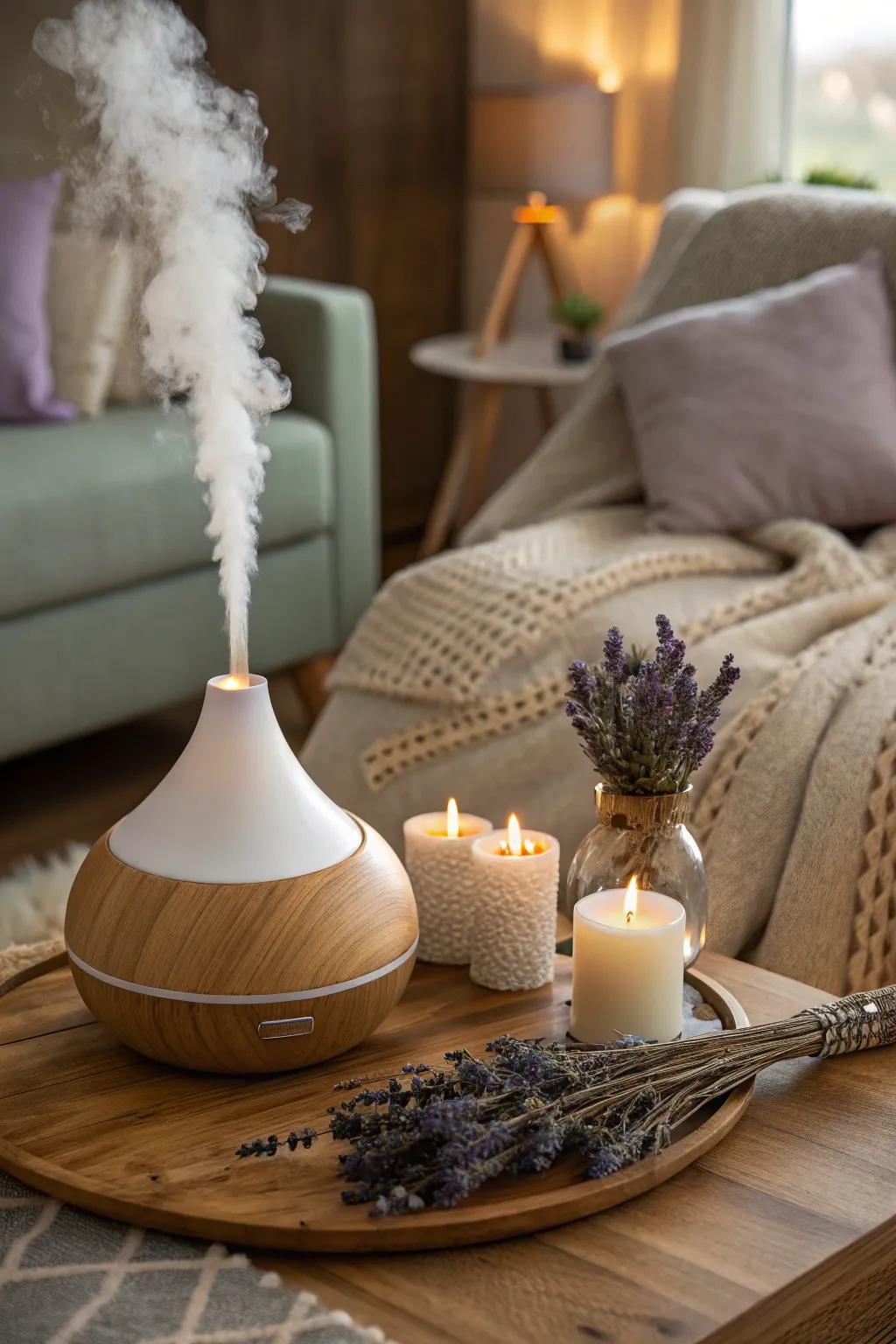 Aromatherapy creates a soothing ambiance.