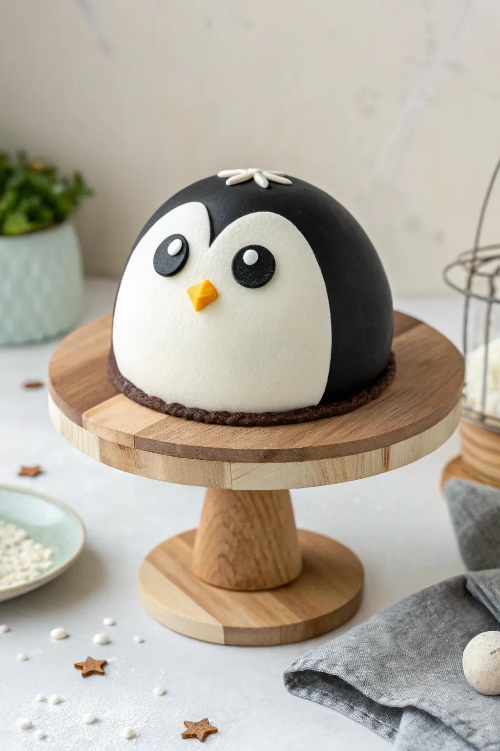 Meet the Penguin Sphere Cake: A charming blend of Nordic minimalism and whimsical Boho style.