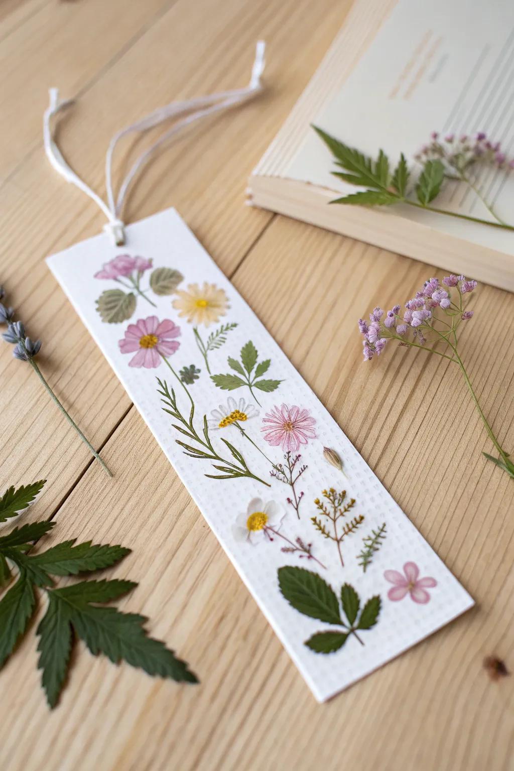 Embrace the beauty of spring with a charming pressed flower bookmark, where nature meets craftsmanship.