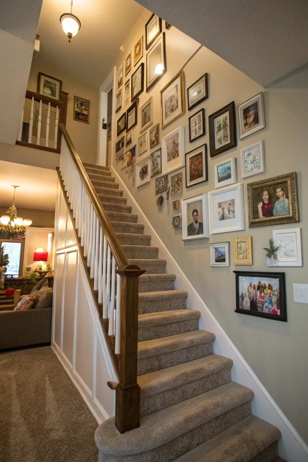 A gallery wall celebrates family moments.