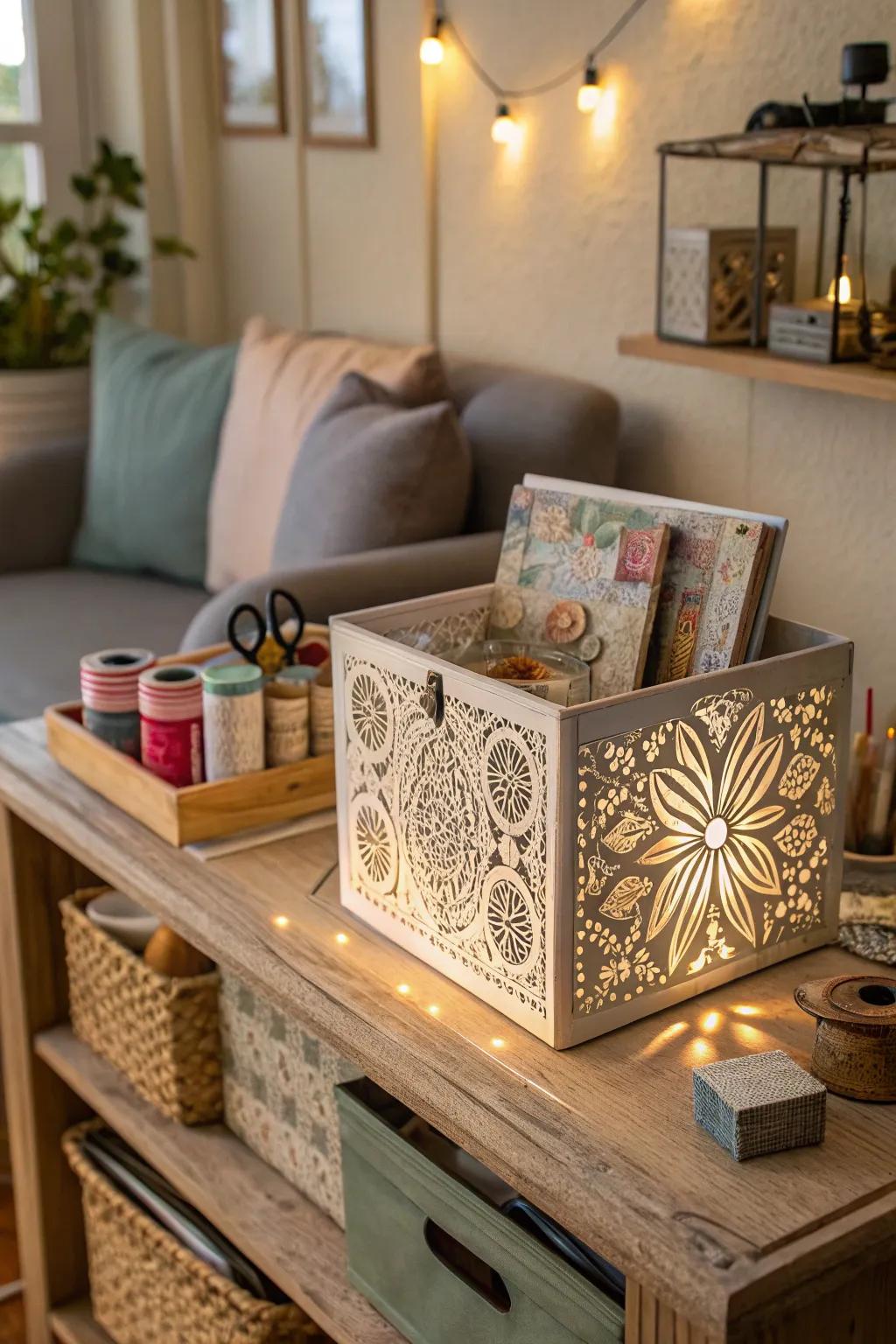 Store your stencils in a decorative box to add charm and organization to your craft room.