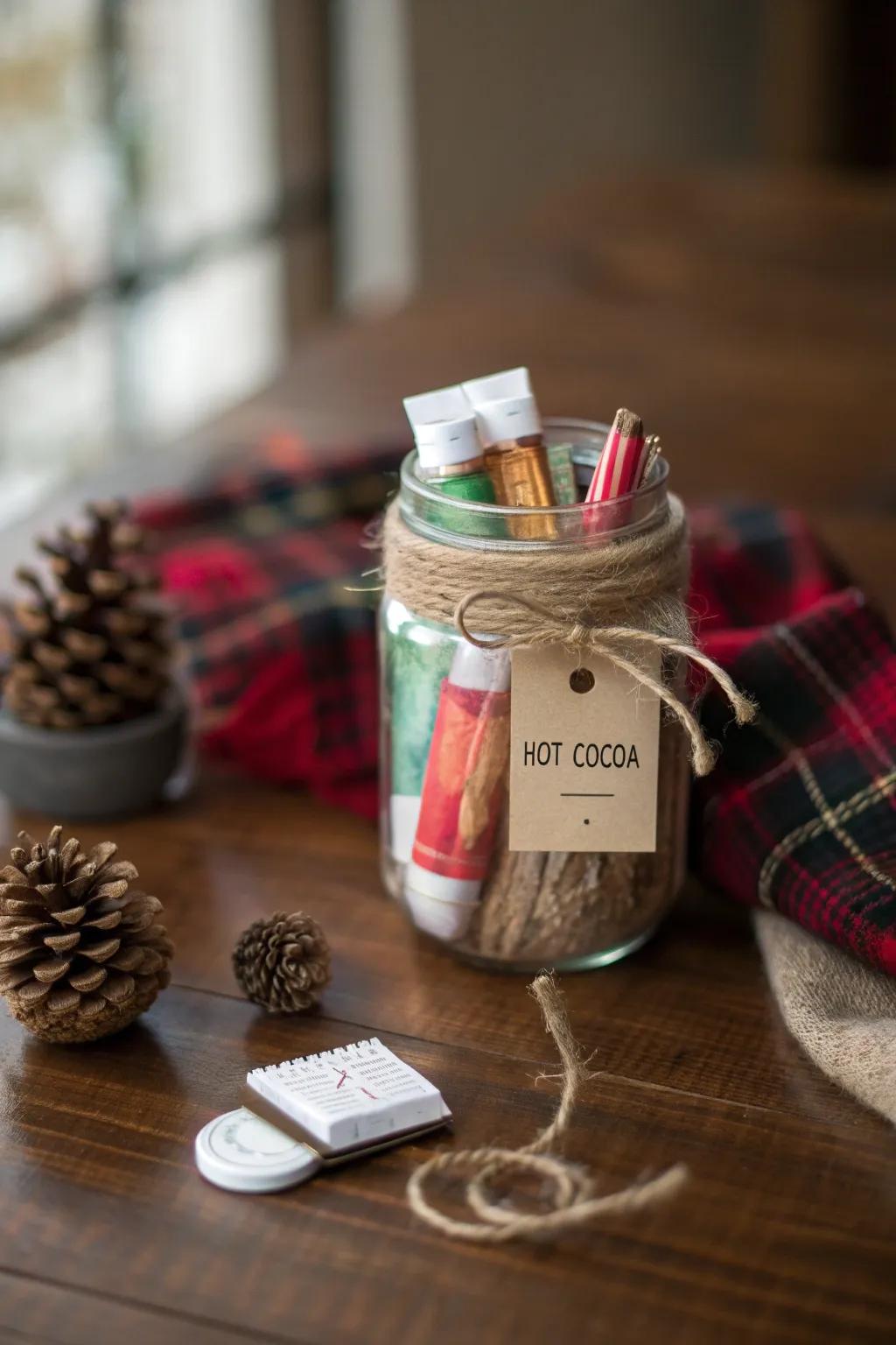 Gift warmth and comfort with a cozy winter survival jar.