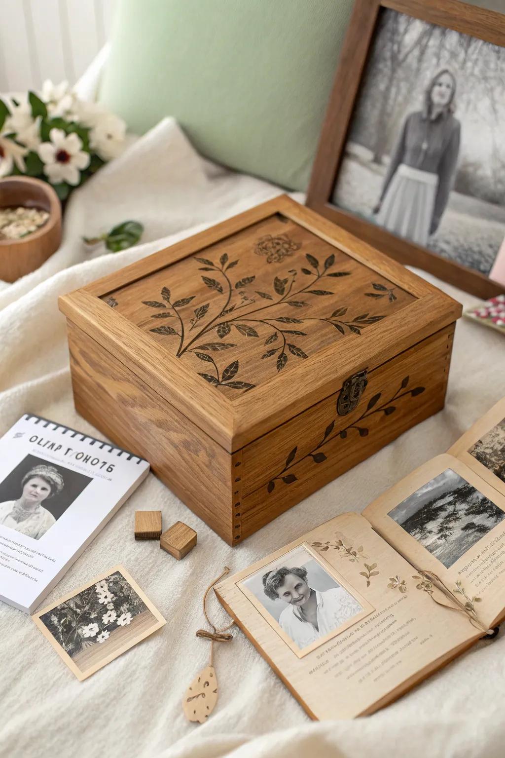 A personalized memory box to hold precious memories.