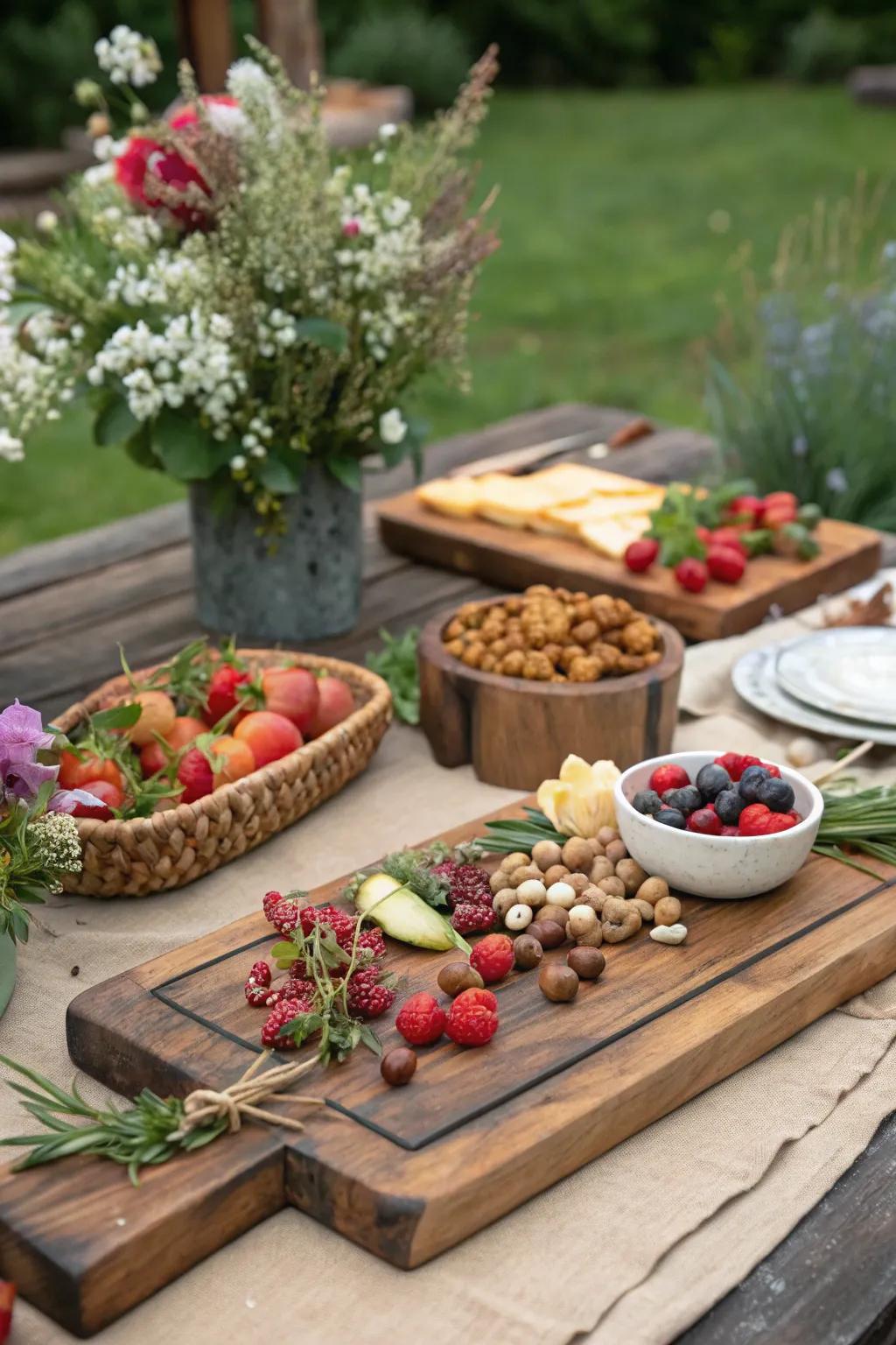 Rustic wooden boards add warmth and character to your barbecue table.