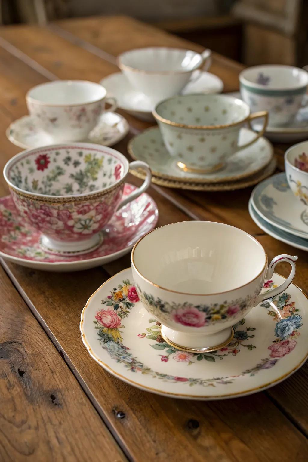 Mix and match vintage china for a charming table setting.