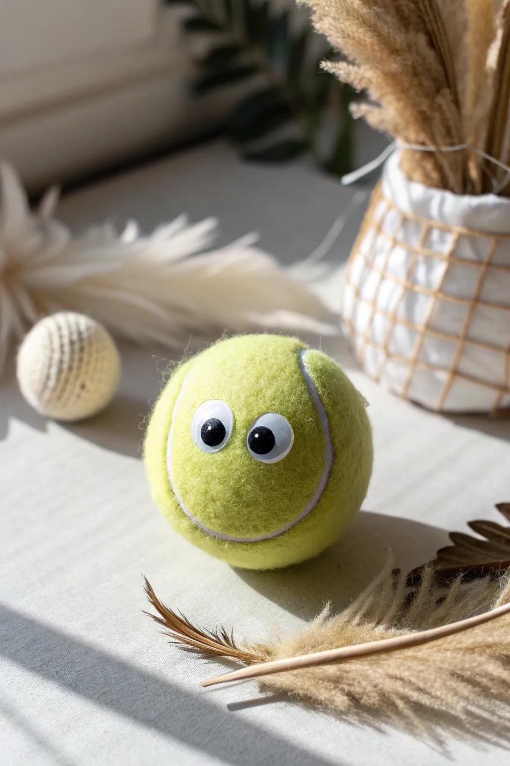 Bring a smile to your space with this adorable tennis ball puppet creation!