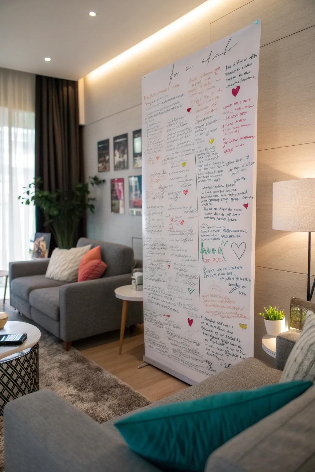 A handwritten notes poster adding a personal touch to your living room.