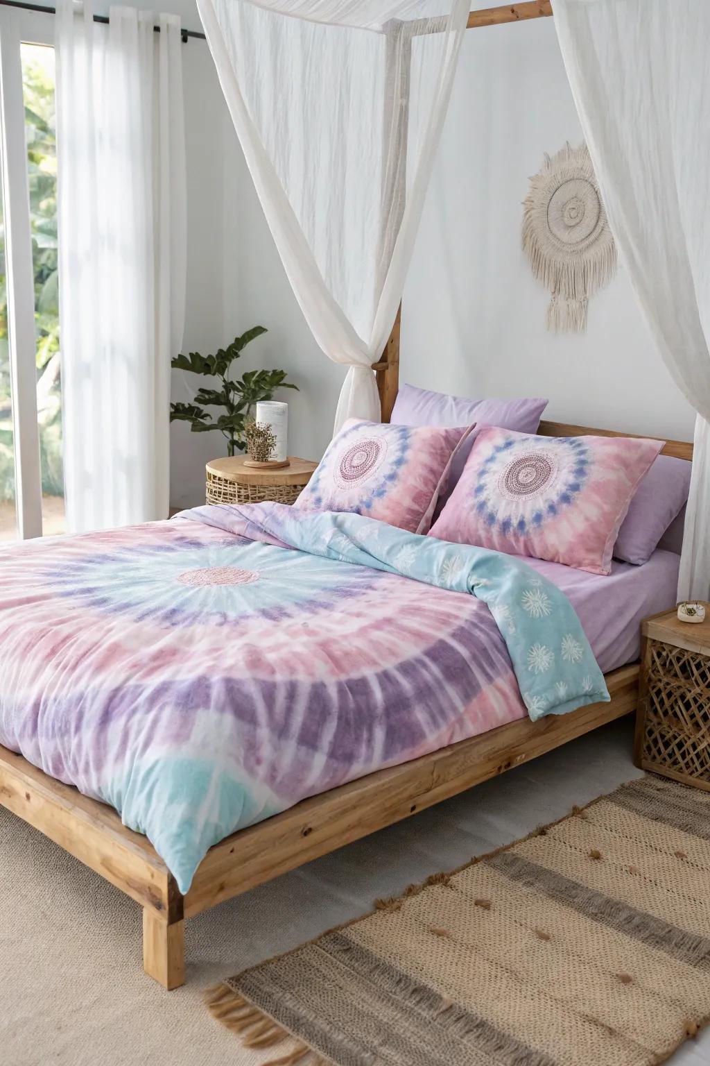 Transform your bedroom into a serene oasis with pastel tie dye bedding that blends minimalist elegance with boho charm.