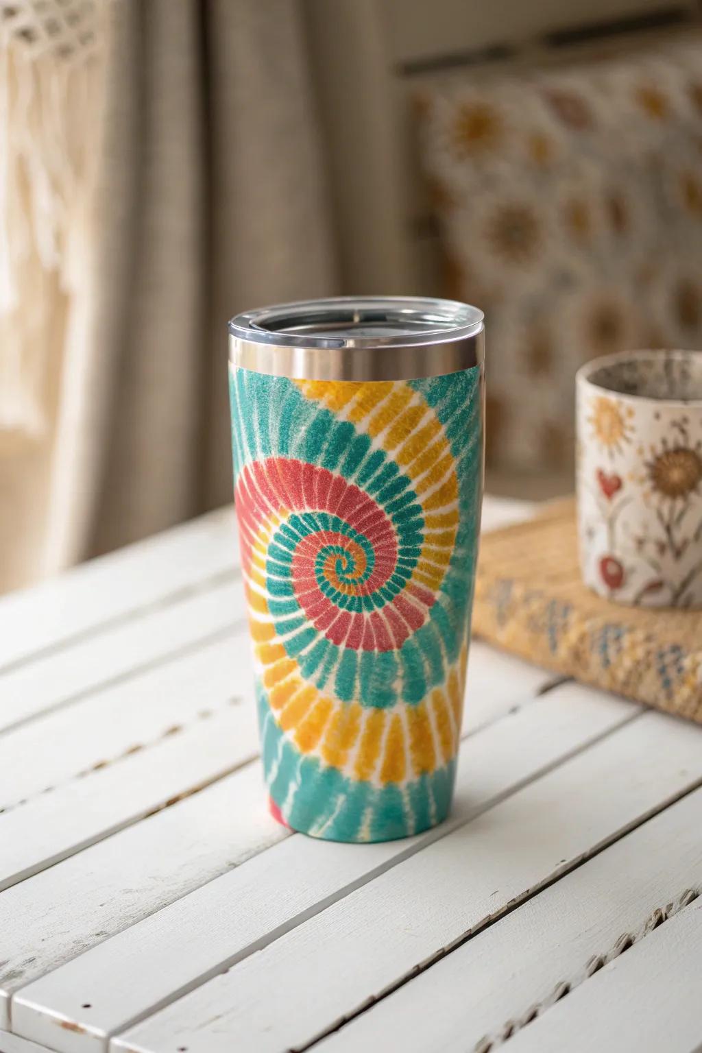 Elevate your drinkware with the timeless beauty of a spiral swirl tie-dye tumbler.