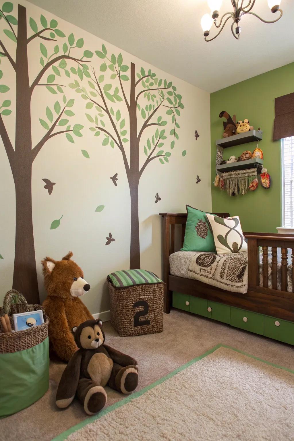 Bring the outdoors inside with a woodland-themed room.