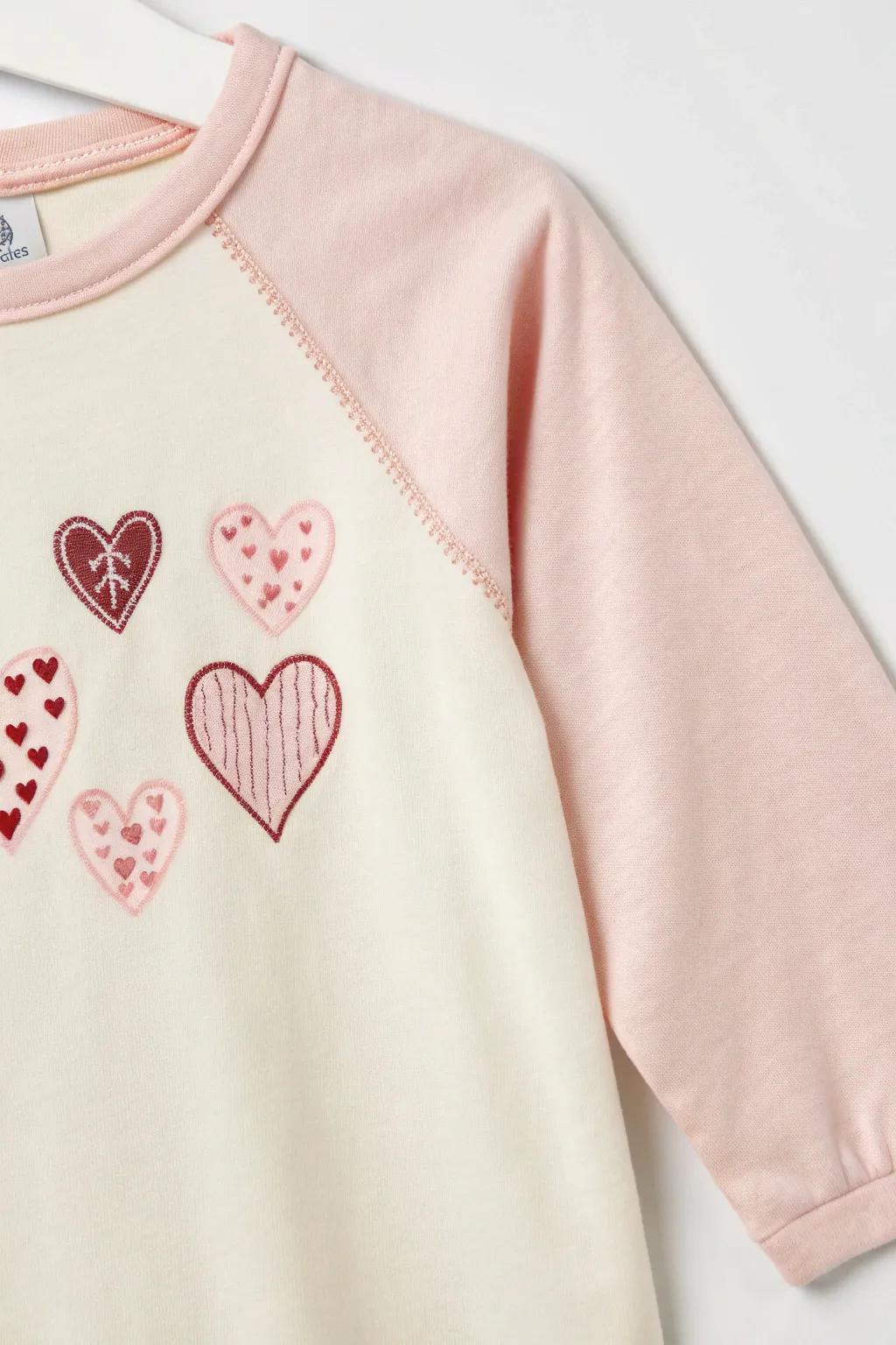 Embrace timeless charm with our heartfelt raglan sleeves, perfect for your little one's Valentine's Day look.