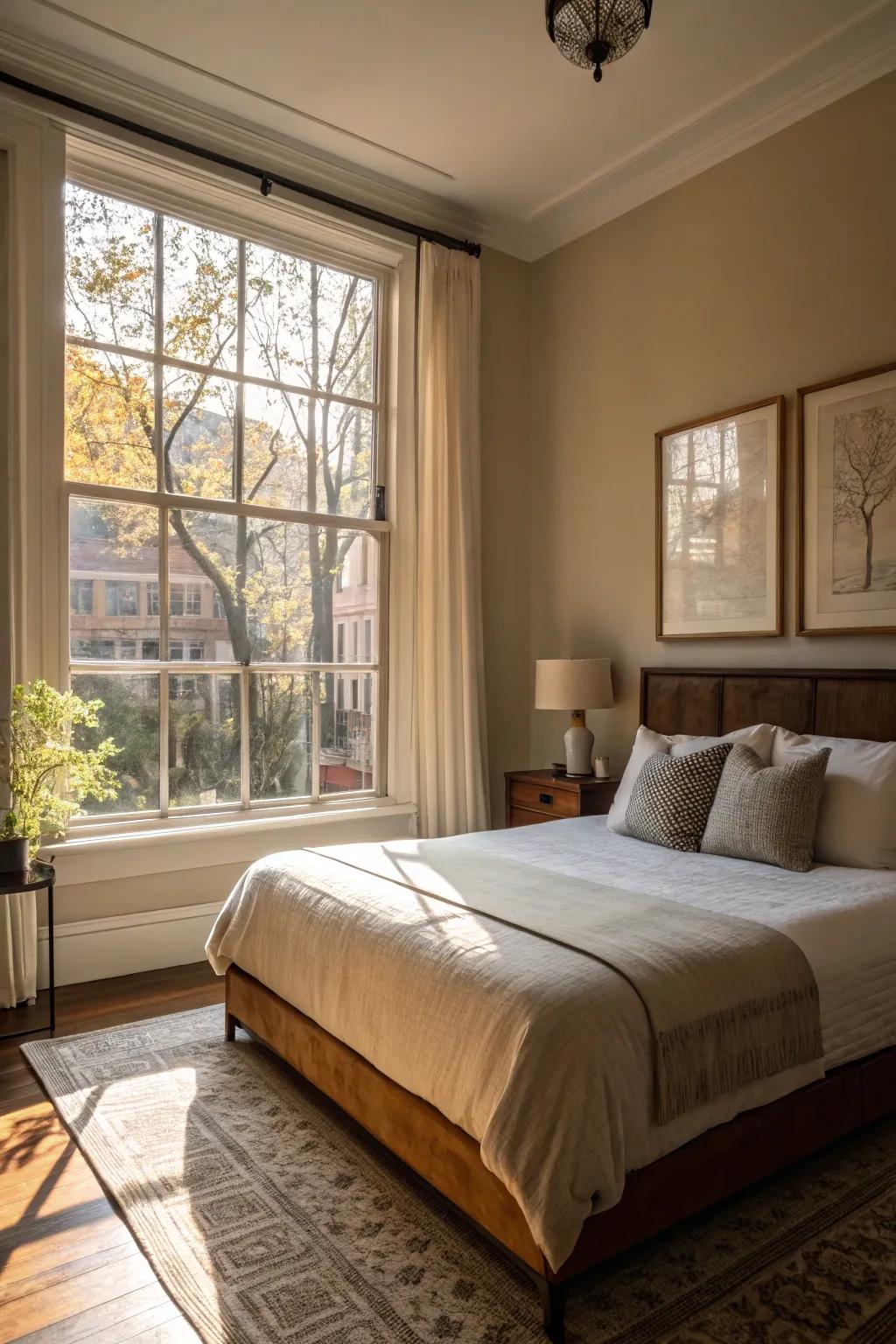 A bedroom that embraces natural light, creating a welcoming and serene atmosphere.