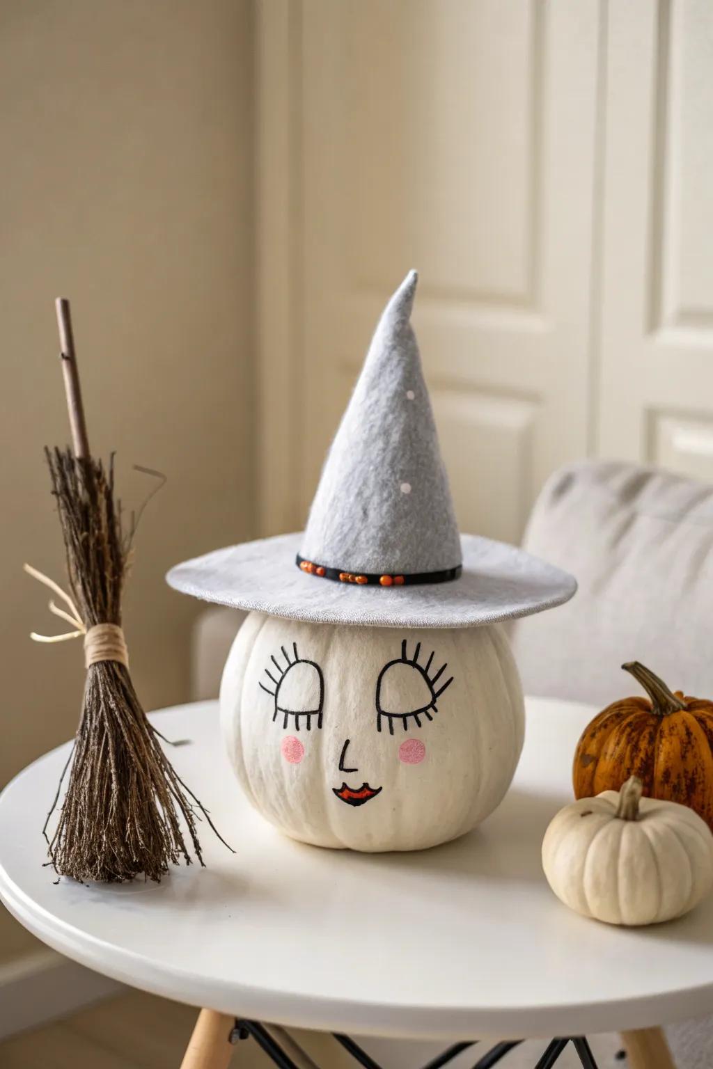 Embrace the enchantment of fairy tales with this charming witch pumpkin—where simplicity meets magic.