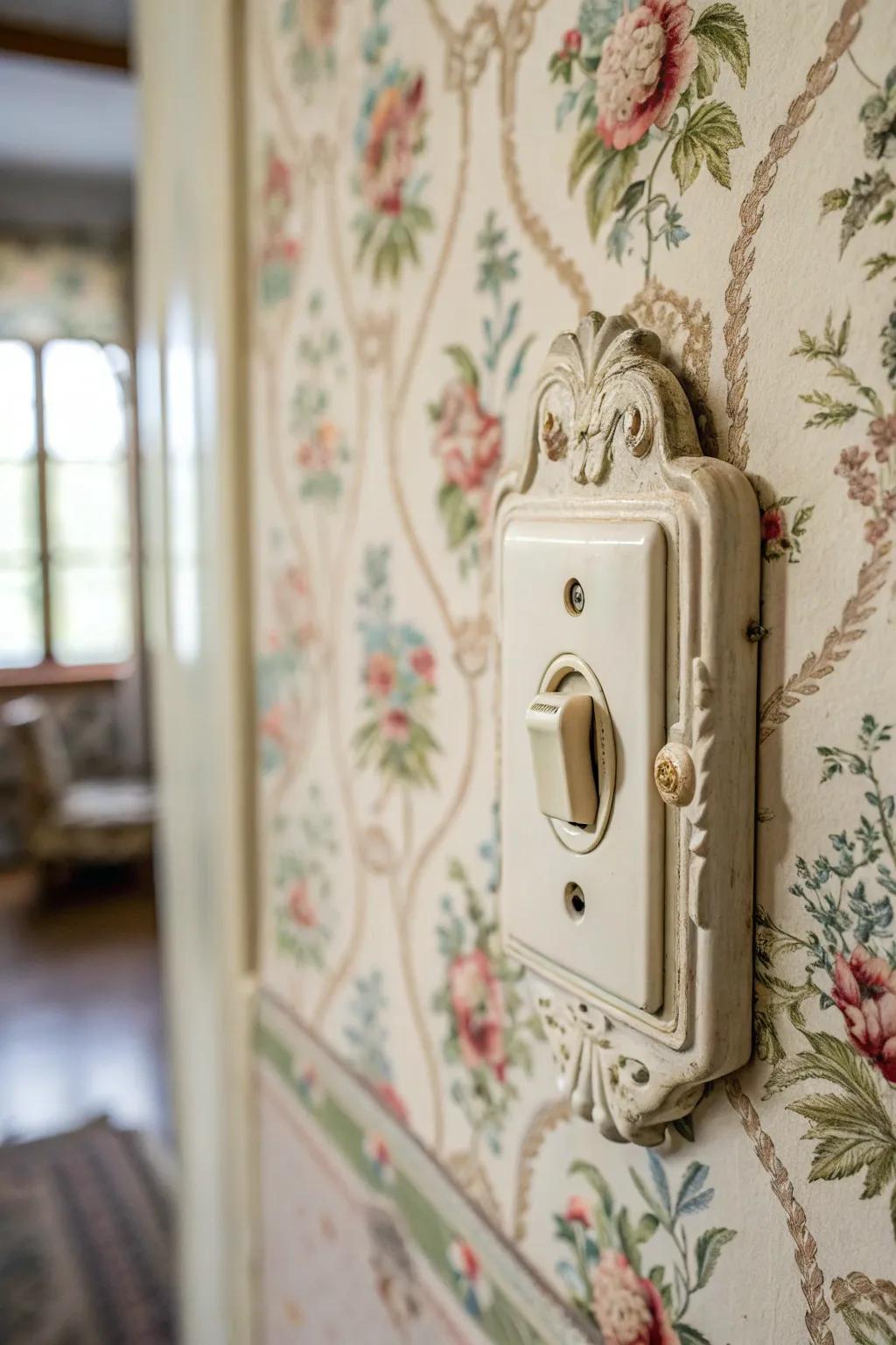 A vintage porcelain light switch that adds a classic touch to any room.