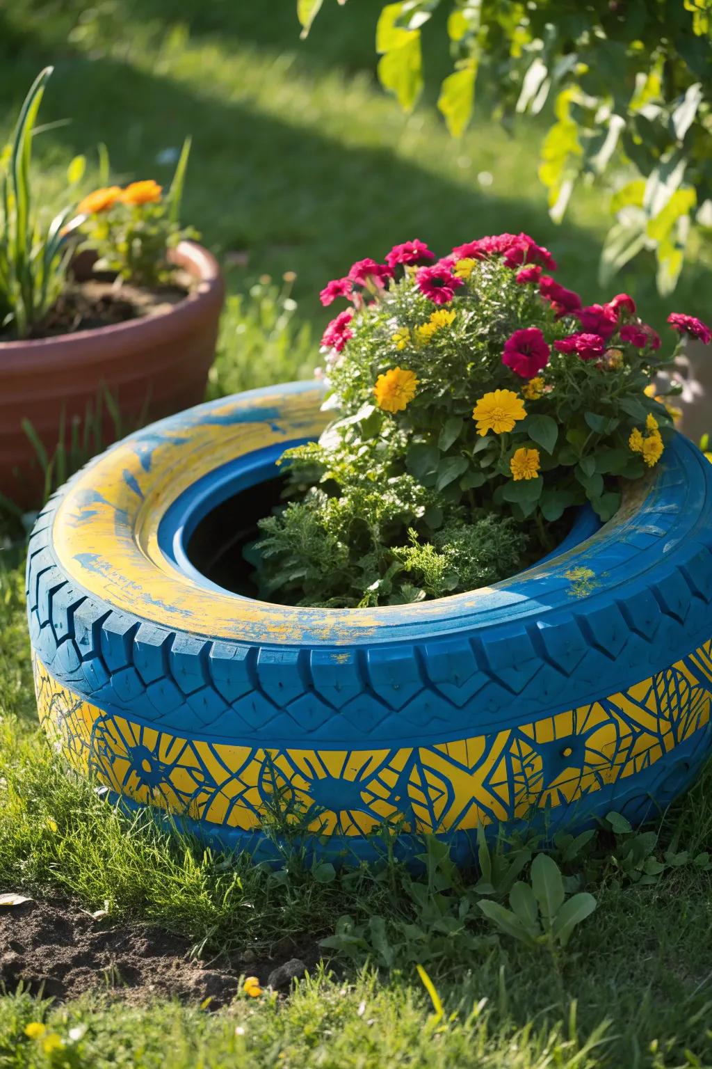 Transform old tires into stunning garden planters and elevate your backyard with vibrant creativity.