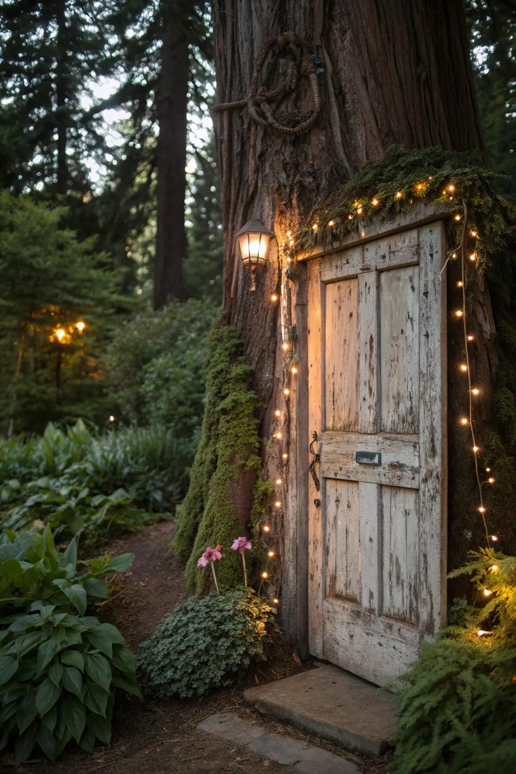 Step into enchantment: Transform your garden with an upcycled door gateway.
