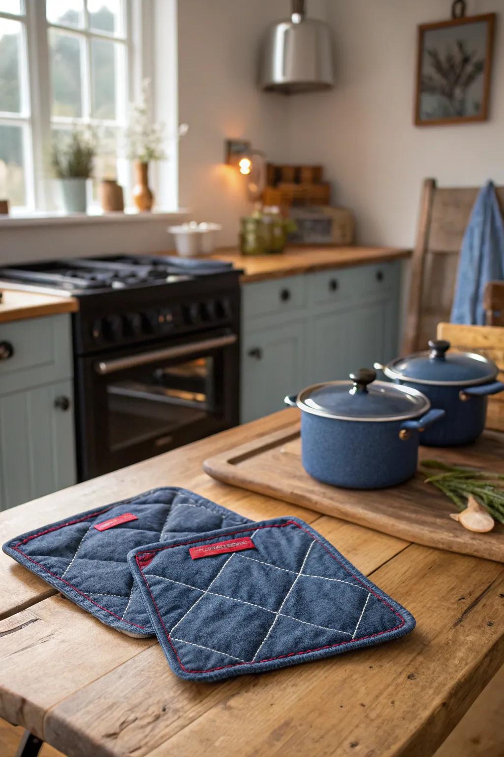 Upcycle your jeans into durable pot holders for your kitchen adventures.